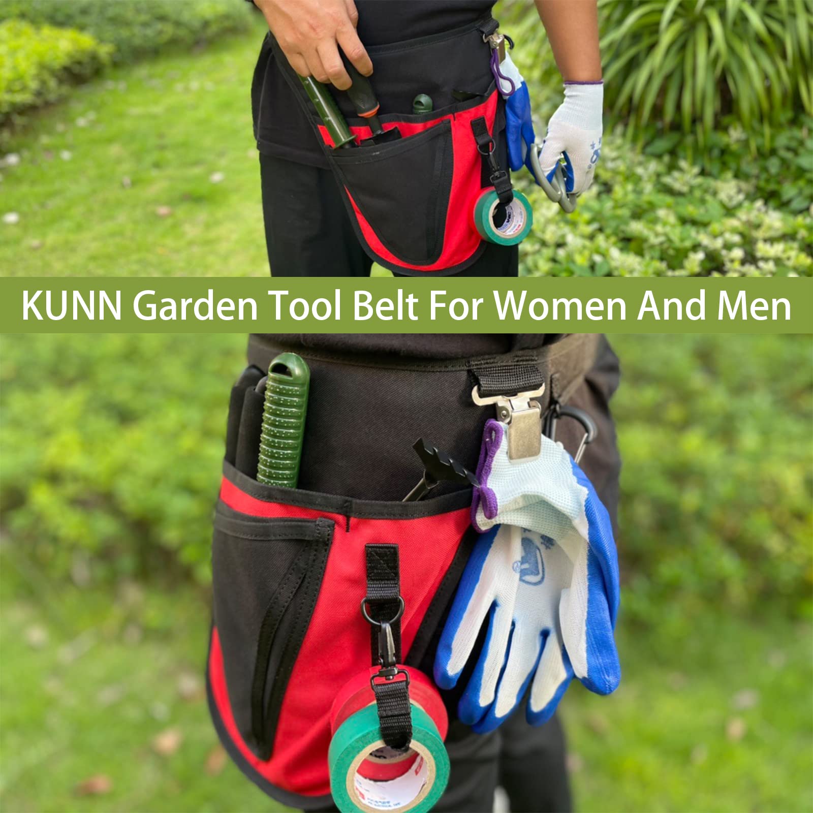 Durable Adjustable Garden Tool Belt with 4 Pockets for Men & Women - Perfect for Gardening, Landscaping & Florist Work (Red)