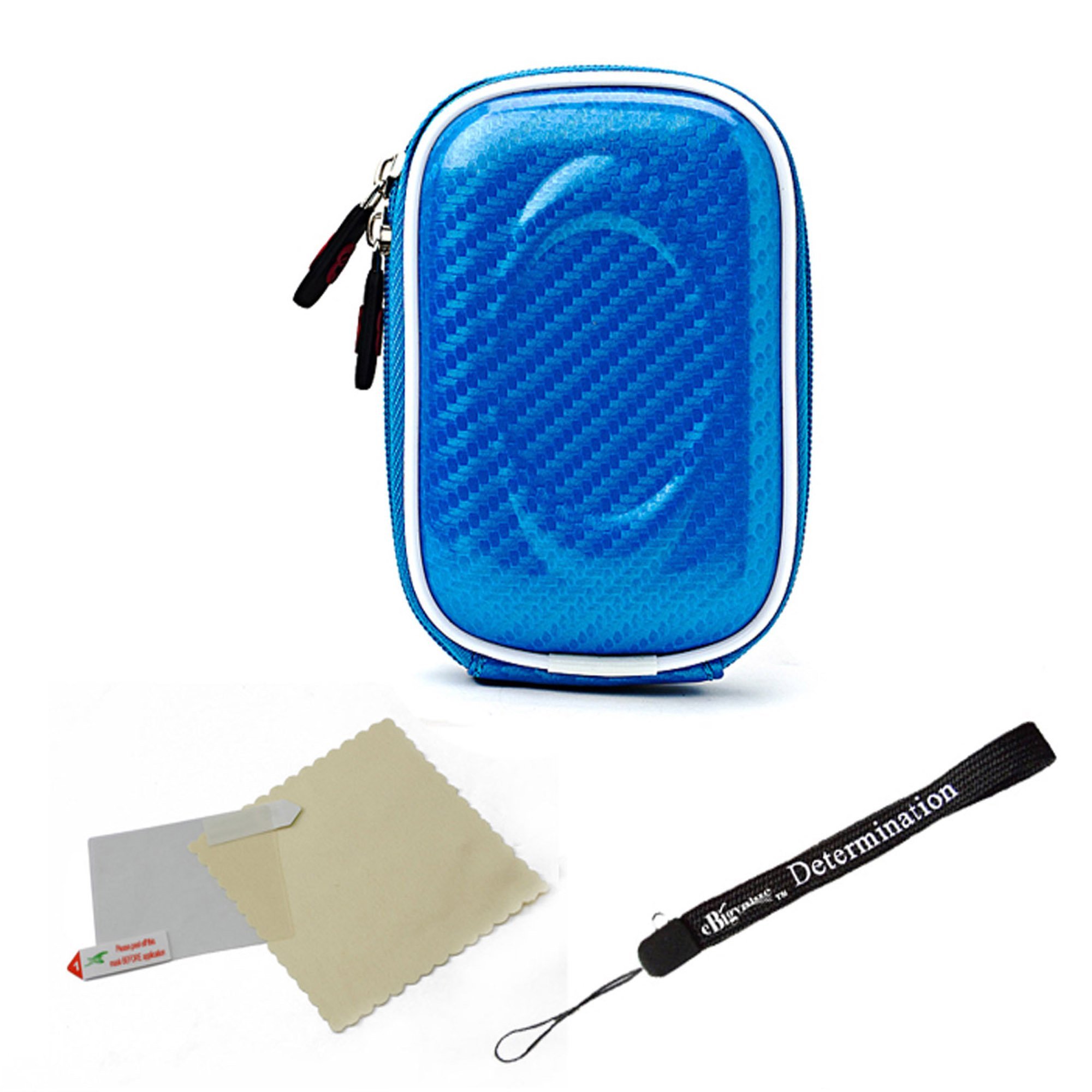 Carbon Fiber Light Blue Protective Case for Canon PowerShot A495 A800 A1200 A2200 A3300 D10 D100 D310 (ELPH, HS) Digital Cameras - Includes Tripod & Screen Protector - Perfect for Travel, Outdoor Photography & Everyday Use