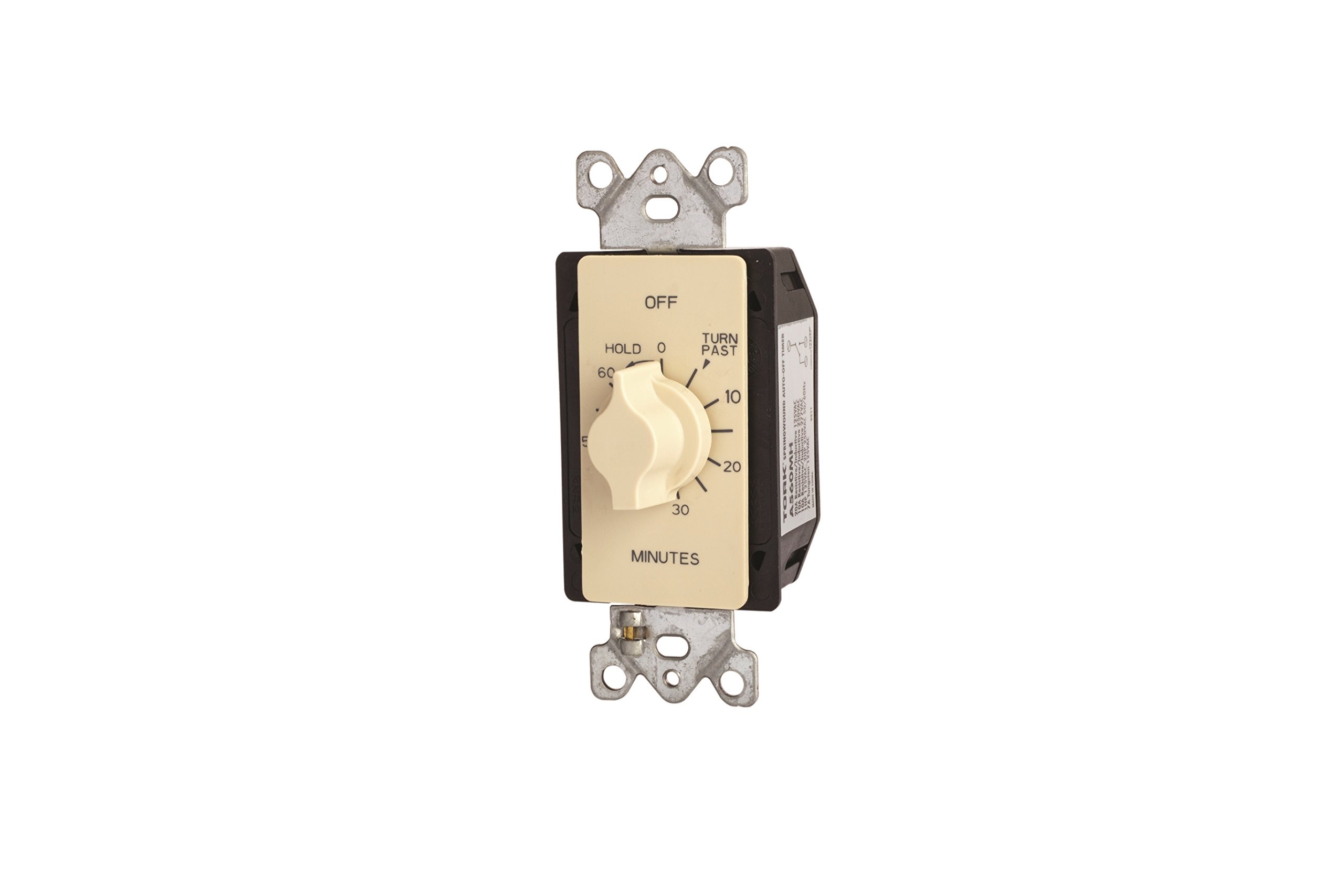60 Minute Springwound Auto-Off In-Wall Timer Switch with Hold Function - Ivory White | Perfect for Bathroom Fans, Workshop Tools & Home Automation