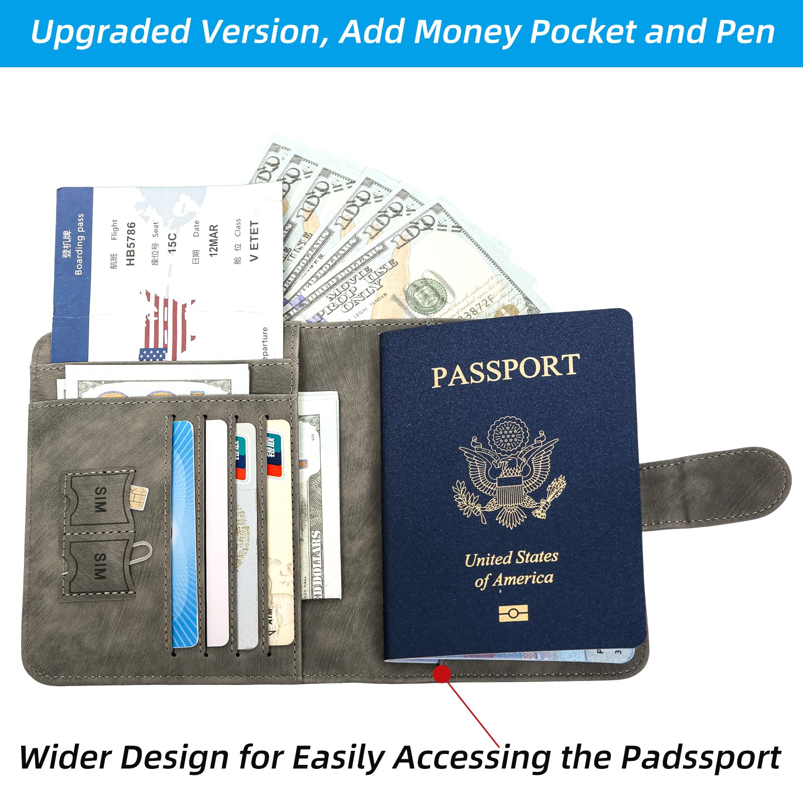 Premium RFID Blocking Passport Holder for Travel - Secure Passport Cover Wallet for Women & Men (Grey) - Ideal for International Trips, Airports & Business Travel - WT002