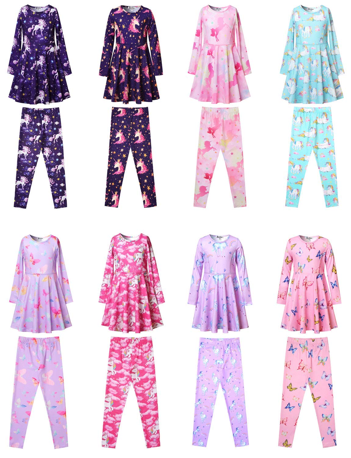 Jxstar Girls Long Sleeve Cotton Dress for Kids - Soft & Comfortable Fall Winter Swing Twirl Outfit for School, Party & Playtime