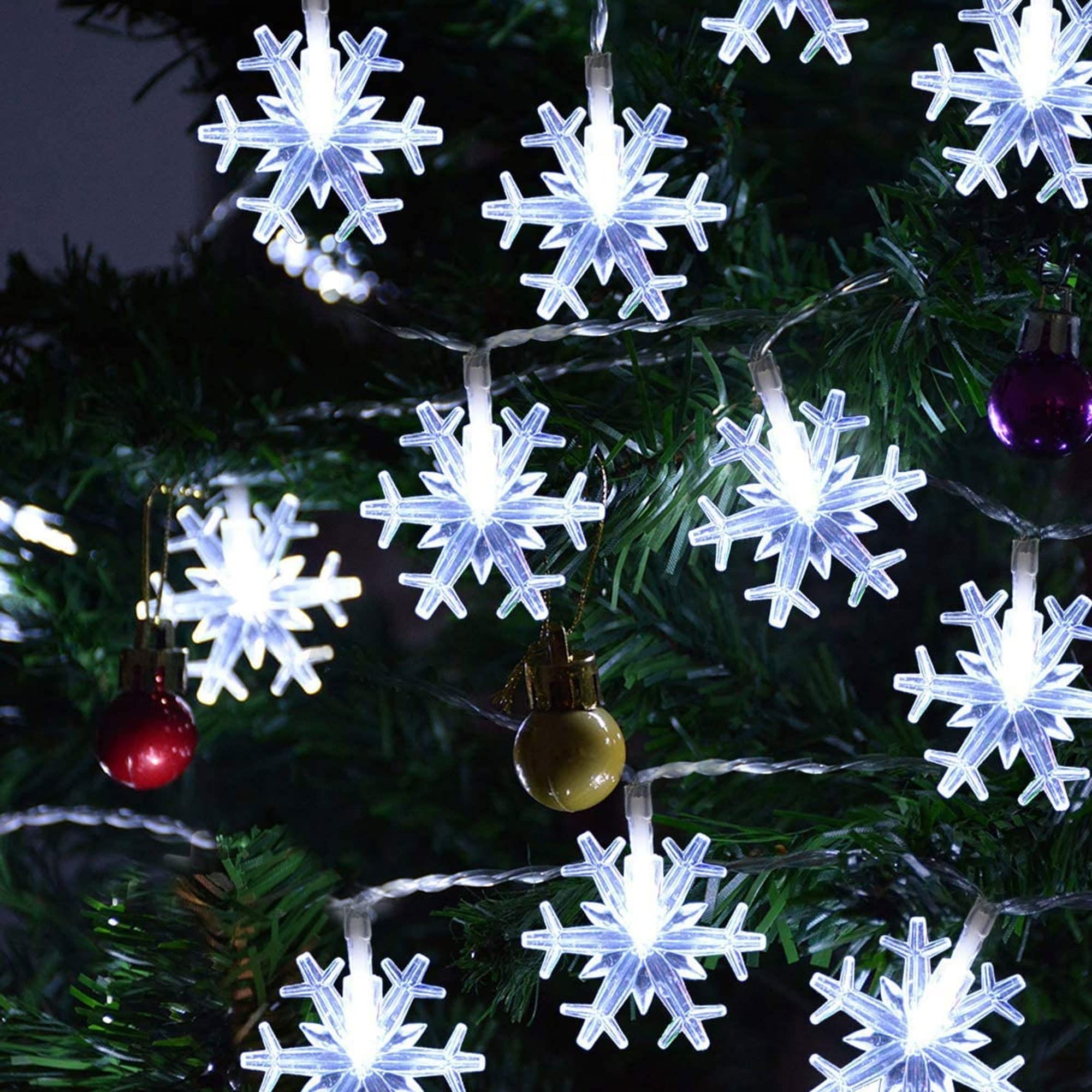 Dazzle Bright 100 LED 49FT Waterproof Christmas Snowflake String Lights - 8 Lighting Modes for Indoor & Outdoor Holiday Decorations, Xmas Tree, Wedding, Party, Garden (White) | Perfect for Winter Wonderland Themes, Cozy Home Ambiance, and Festive Celebrations