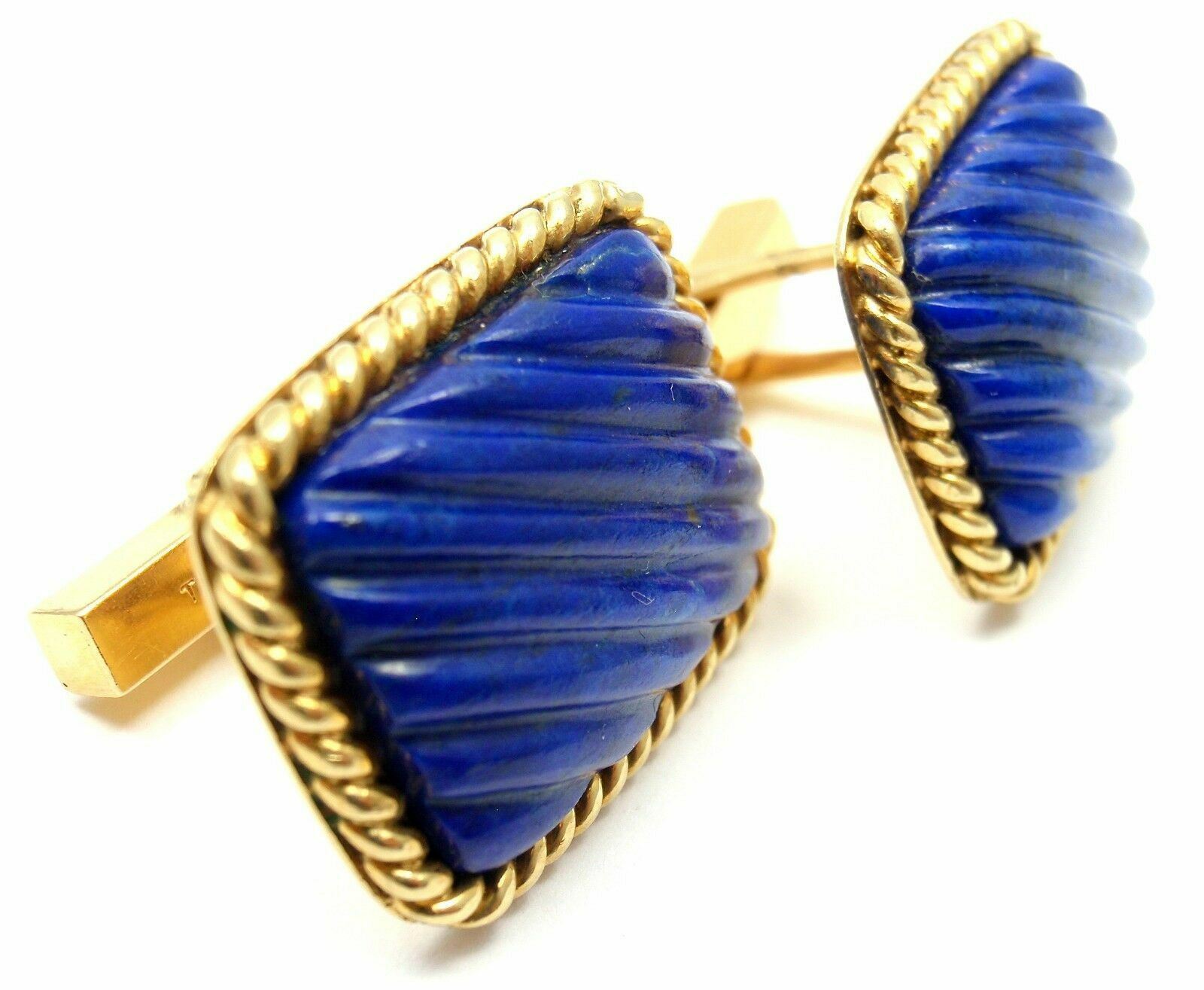 Tiffany & Co. 18k Yellow Gold Lapis Lazuli Rope Border Cufflinks for Men - Luxury Statement Jewelry for Weddings & Formal Events