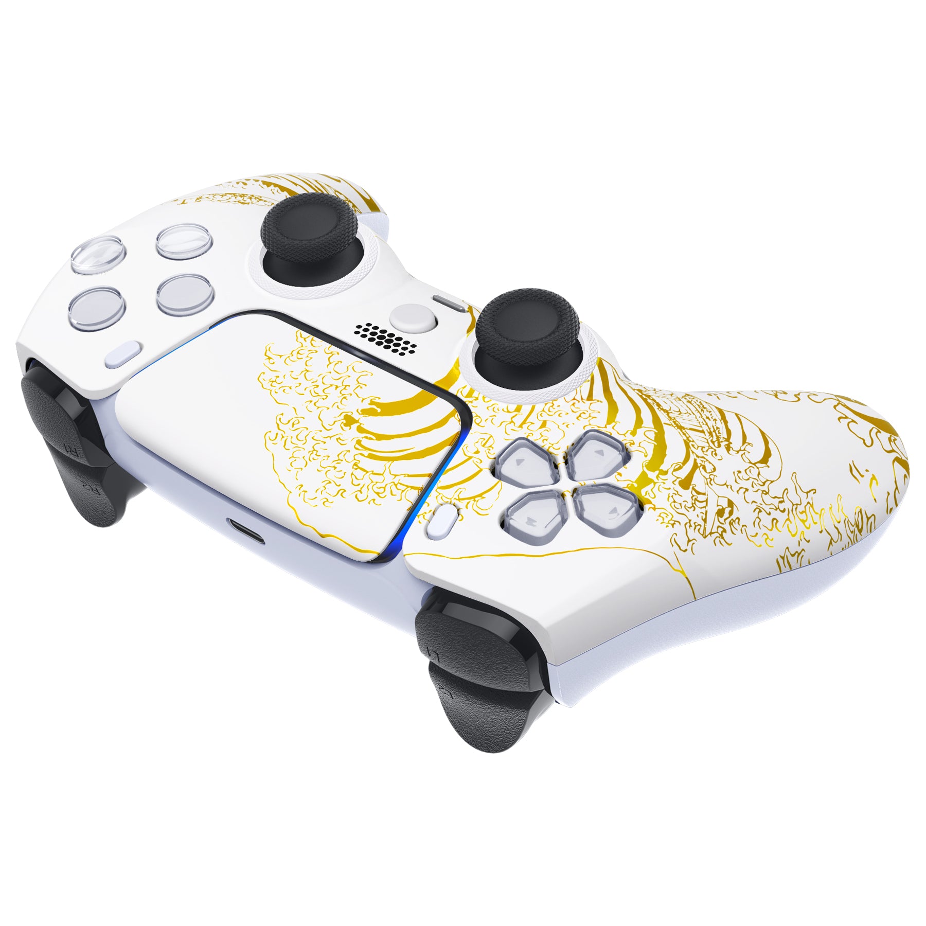 eXtremeRate LUNA Redesigned PS5 Controller Front Shell with Touchpad - Compatible with BDM 010/020/030/040/050 Models - The Great GOLDEN Wave Off Kanagawa Design - White - Perfect for Gaming, Customization & Controller Repair