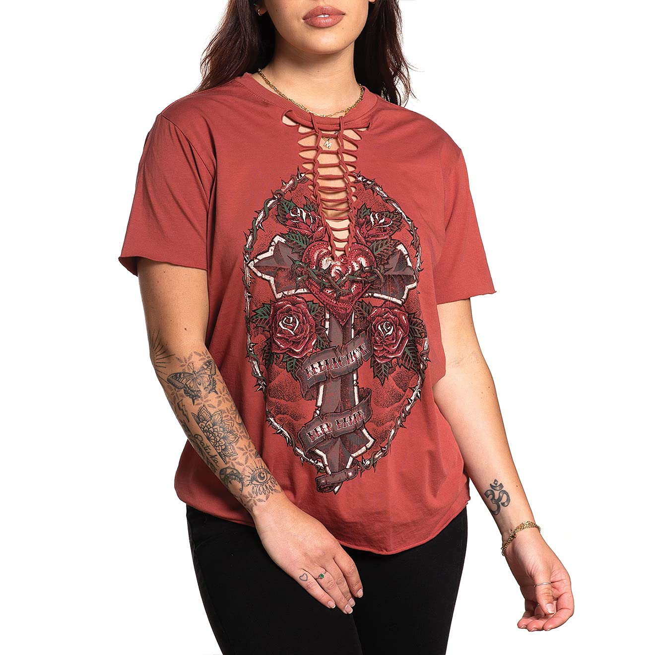 Affliction Women's Rhinestone Bling T-Shirts & Tops - Stylish Graphic Tees for Casual Wear, Night Out & Concert Outfits