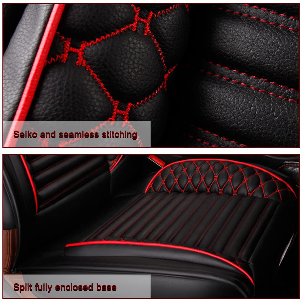 Premium Universal Leather Car Seat Covers Full Set - Luxury Diamond Stitching Design for Cars, SUVs & Trucks | Comfortable & Durable Auto Interior Accessories | Perfect for Road Trips, Commuting & Family Travel (Orange)