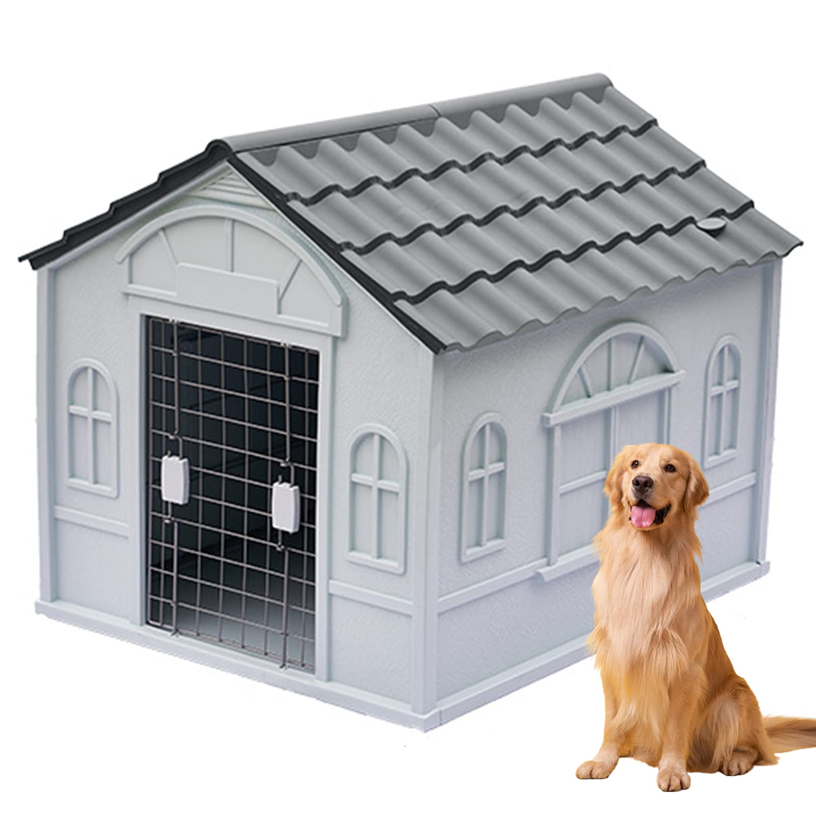 Premium Indoor & Outdoor Dog House for Small, Medium & Large Dogs (1-45kg) - Weatherproof Grey Pet Kennel for Backyard, Patio & Home Use
