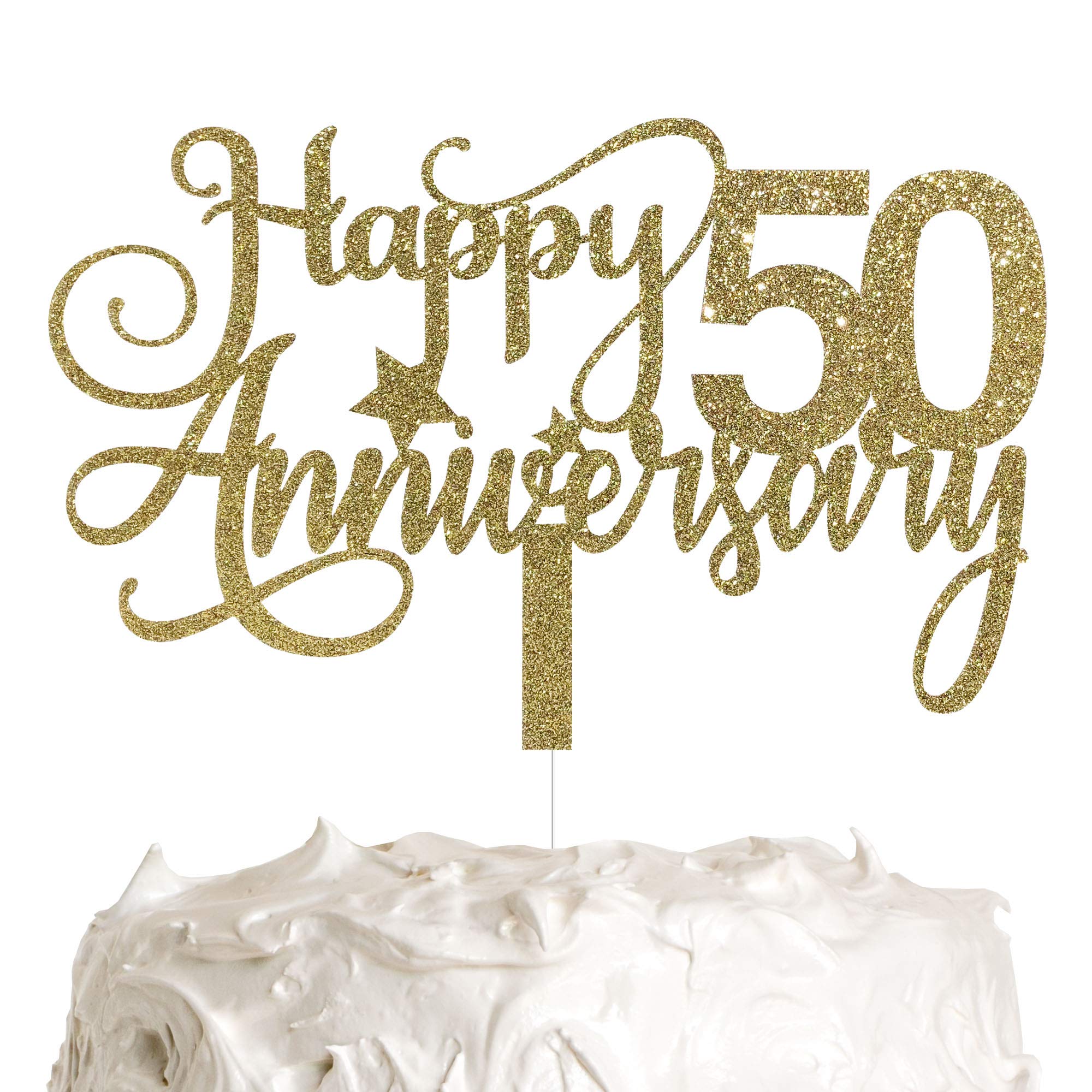 ALPHA K 50th Anniversary Cake Topper - Premium Gold Glitter Wedding Cake Decor for 50th Anniversary Party, Golden Jubilee Celebration, and Milestone Birthday Decorations