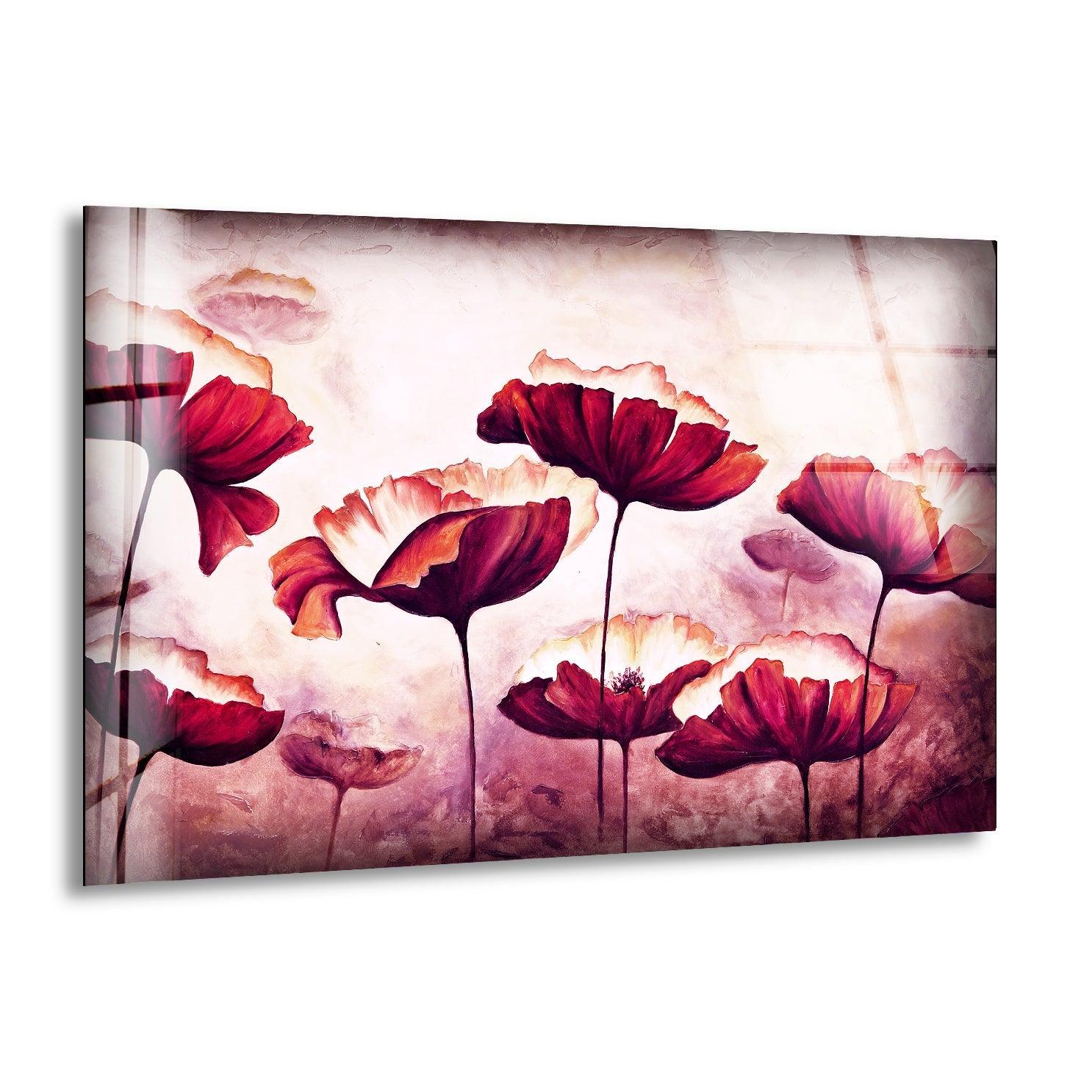 Abstract Pink Poppy Glass Wall Art - Modern Floral Home Decor for Living Room, Bedroom, Office - Handmade Stained Glass Window Hanging for Boho, Farmhouse & Contemporary Interior Design