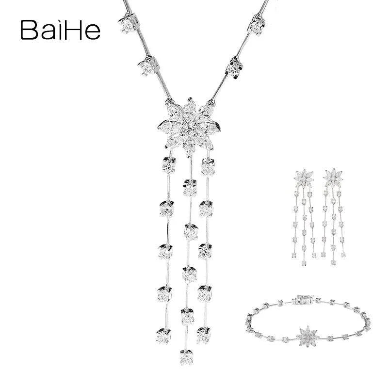 BAIHE 18K White Gold H/SI Natural Diamond Flower Stud Earrings for Women | Trendy Wedding & Party Jewelry | Elegant Floral Earrings for Everyday Wear & Special Occasions