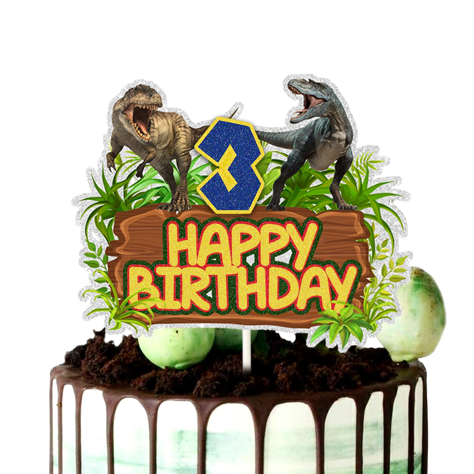 Dinosaur Happy 3rd Birthday Cake Topper - Jurassic Dino Jungle Theme Party Decorations for 3 Year Old Boys - Multi-Layer Dinosaur Park Cake Decor | Perfect for Kids Birthday Parties, Baby Showers & Themed Events