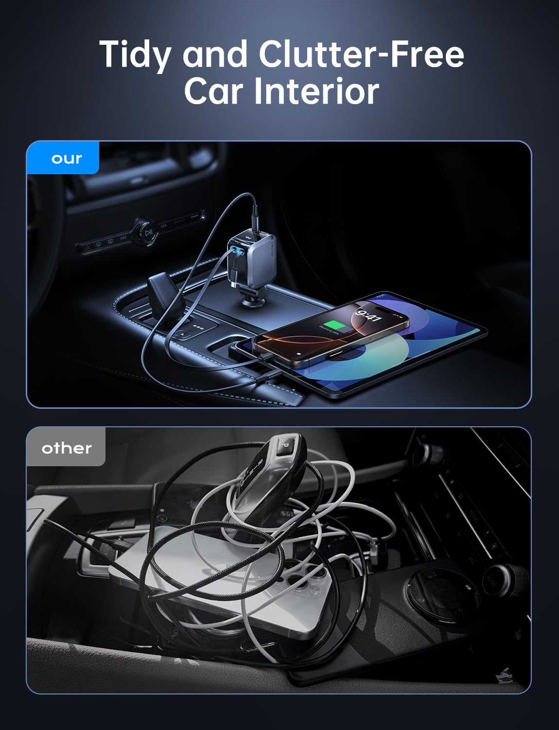 72W Fast USB C Car Charger with Retractable Cable - Travel Essentials for iPhone 16/15/14 - Perfect for Road Trips & Commuting