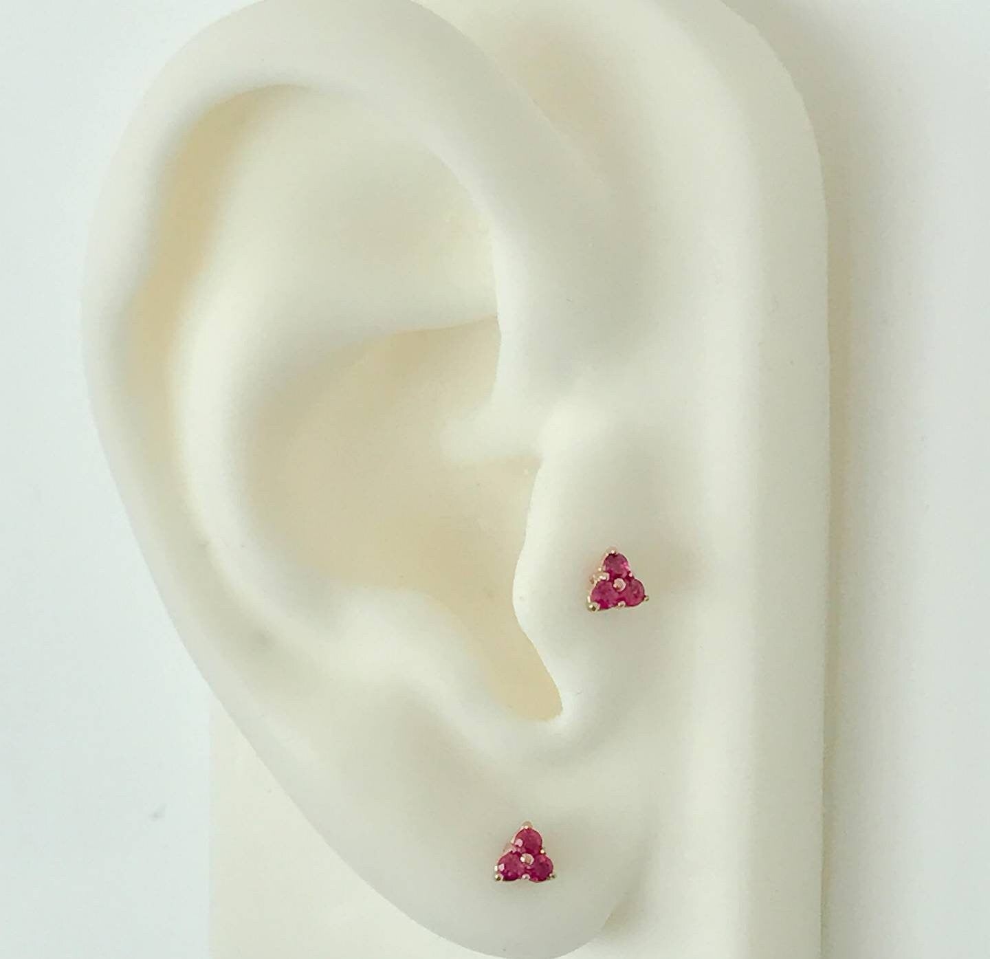 Genuine 2mm & 5mm Round Triple Ruby Stud Earrings in Sterling Silver or 14K Gold | TriStone Trinity Cluster Fine Jewelry | Perfect for Weddings, Anniversaries & Special Occasions