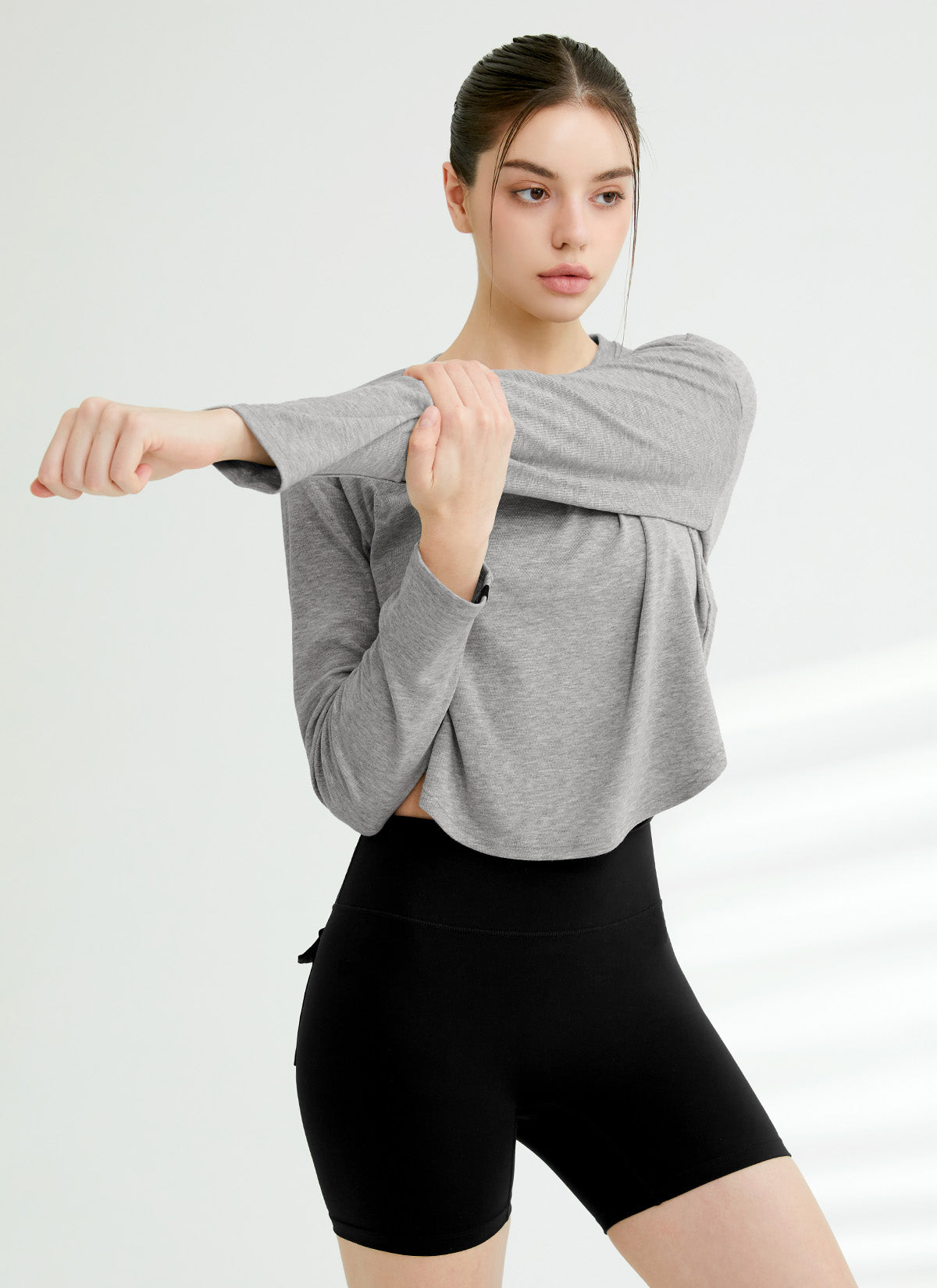 Stylish Round Crop Long Sleeve Top for Women - Trendy Casual & Workout Wear - Perfect for Yoga, Gym, and Everyday Fashion