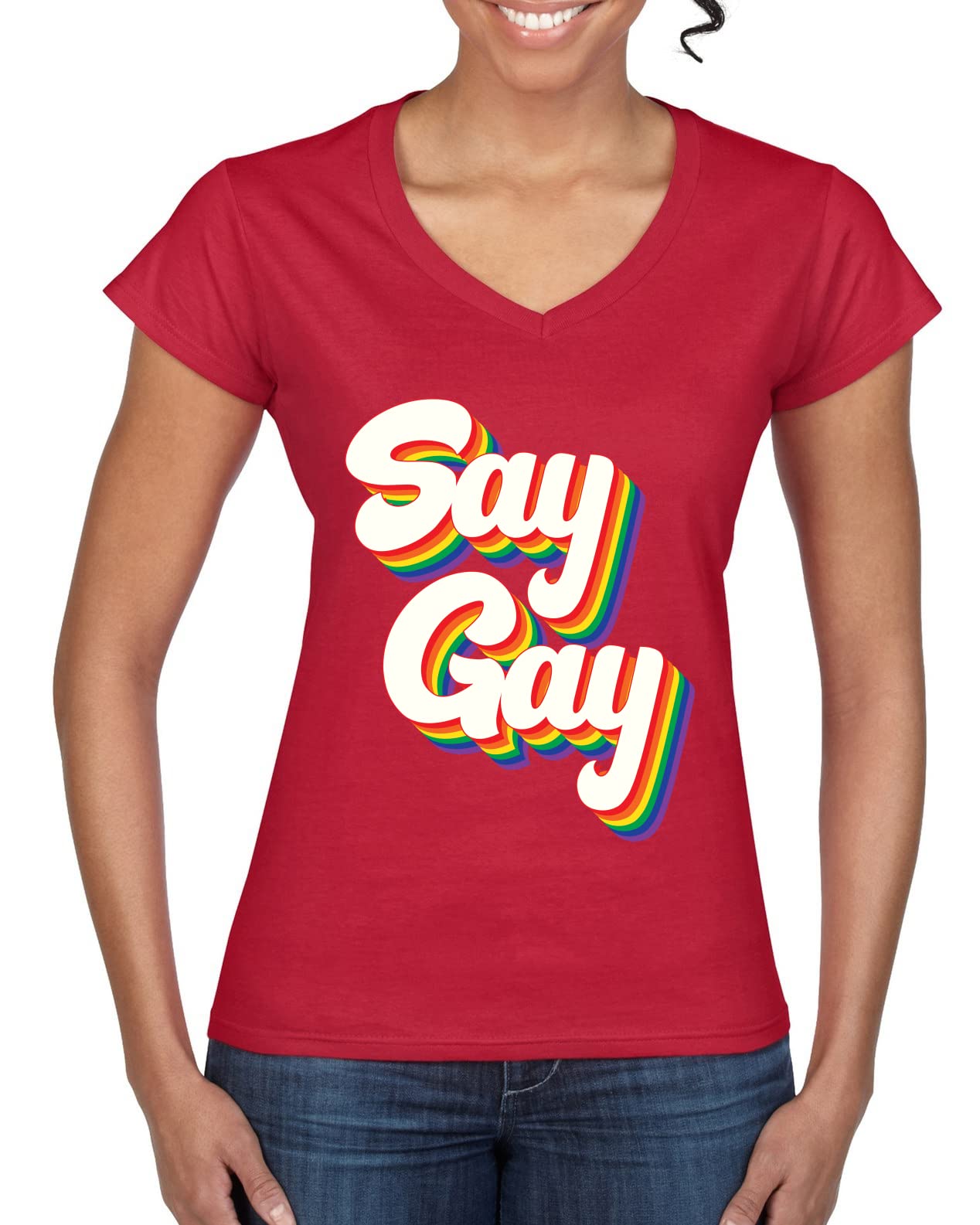 Retro Vintage Rainbow LGBT Pride Women's V-Neck T-Shirt - Gay Rights Equality Tee for Pride Month, LGBTQ+ Events & Casual Wear