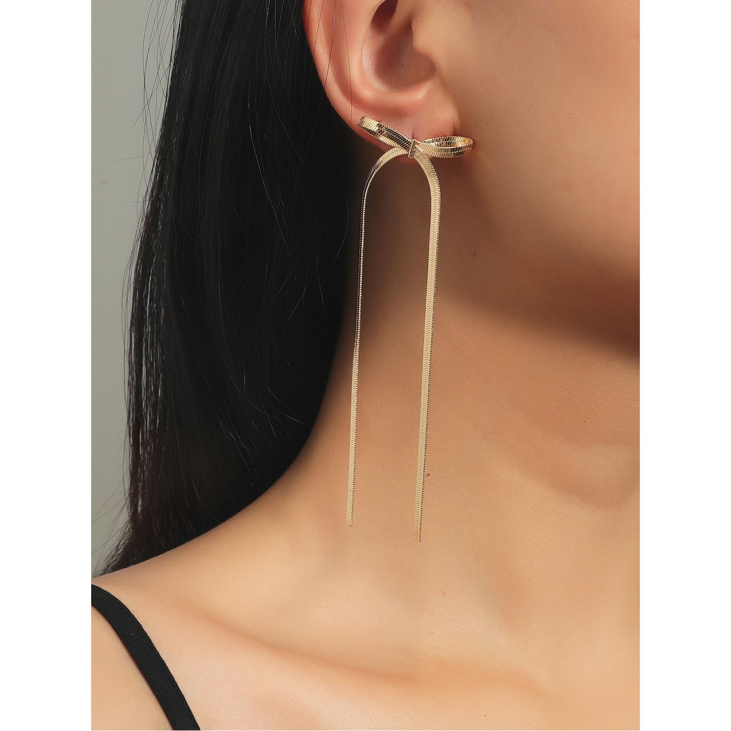 **Elegant Gold & Silver Bow Earrings for Women - Snake Chain Ribbon Dangle Earrings with Long Tassels - Perfect for Weddings, Parties, Christmas Gifts & Everyday Fashion Jewelry**