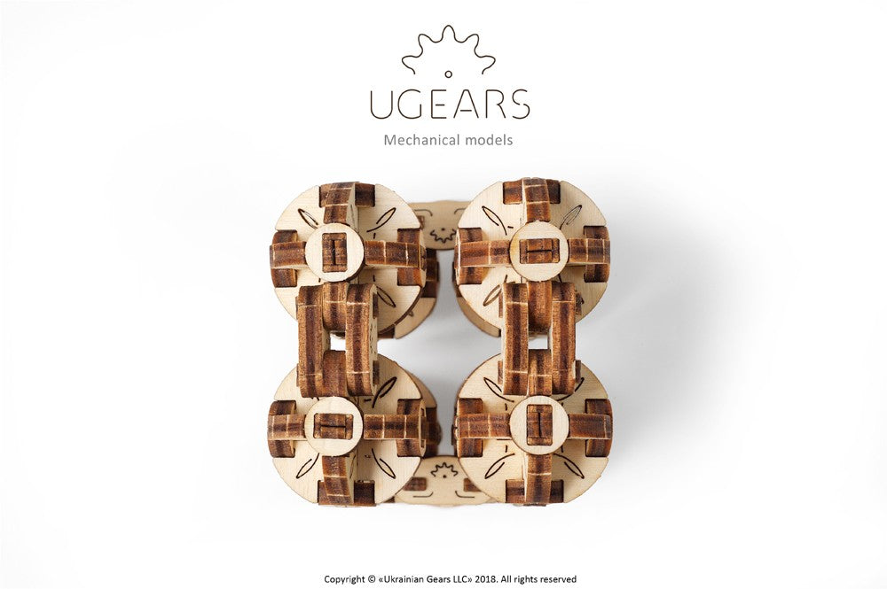 UGears Flexi Cubus - 3D Wooden Puzzle & Mechanical Model Kit for Adults & Teens - Fun DIY STEM Toy for Home Decor & Office Display