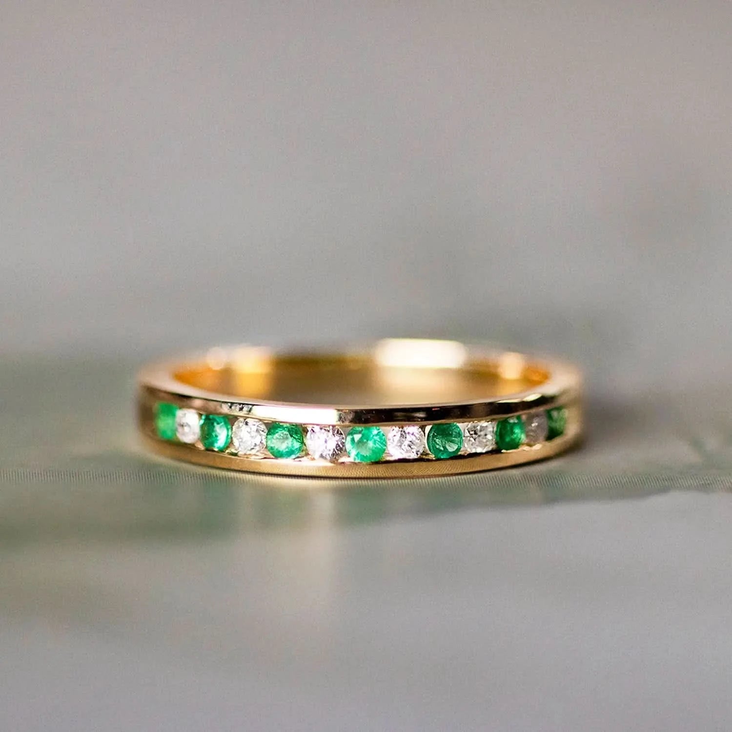Emerald & Diamond Solid Gold Eternity Ring for Women - 14K/18K Real Gold Wedding Band, Anniversary Gift for Her - Perfect for Engagements, Weddings & Special Occasions