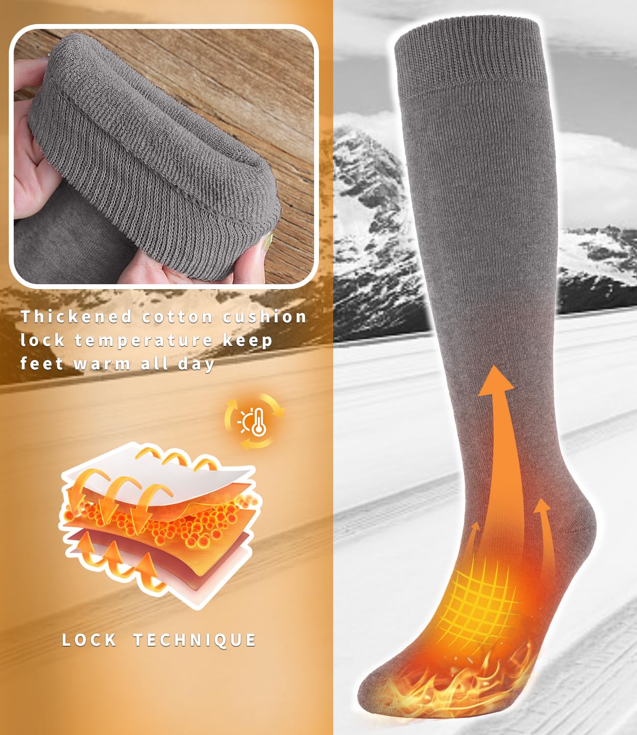 Aoliks Women's Knee High Thermal Socks - Cotton Warm Winter Socks for Hiking, Skiing, Snowboarding - Perfect Cold Weather Gift for Her | Indoor & Outdoor Activities