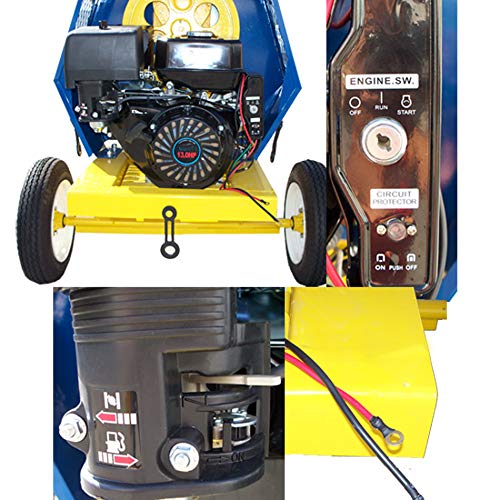 Prolinemax 9 Cubic Feet Yellow Alloy Steel Towable Cement Mixer with 12V Electric Starter & 13 HP OHV Engine @ 3600 RPM - Perfect for Construction Sites, DIY Projects, and Concrete Work