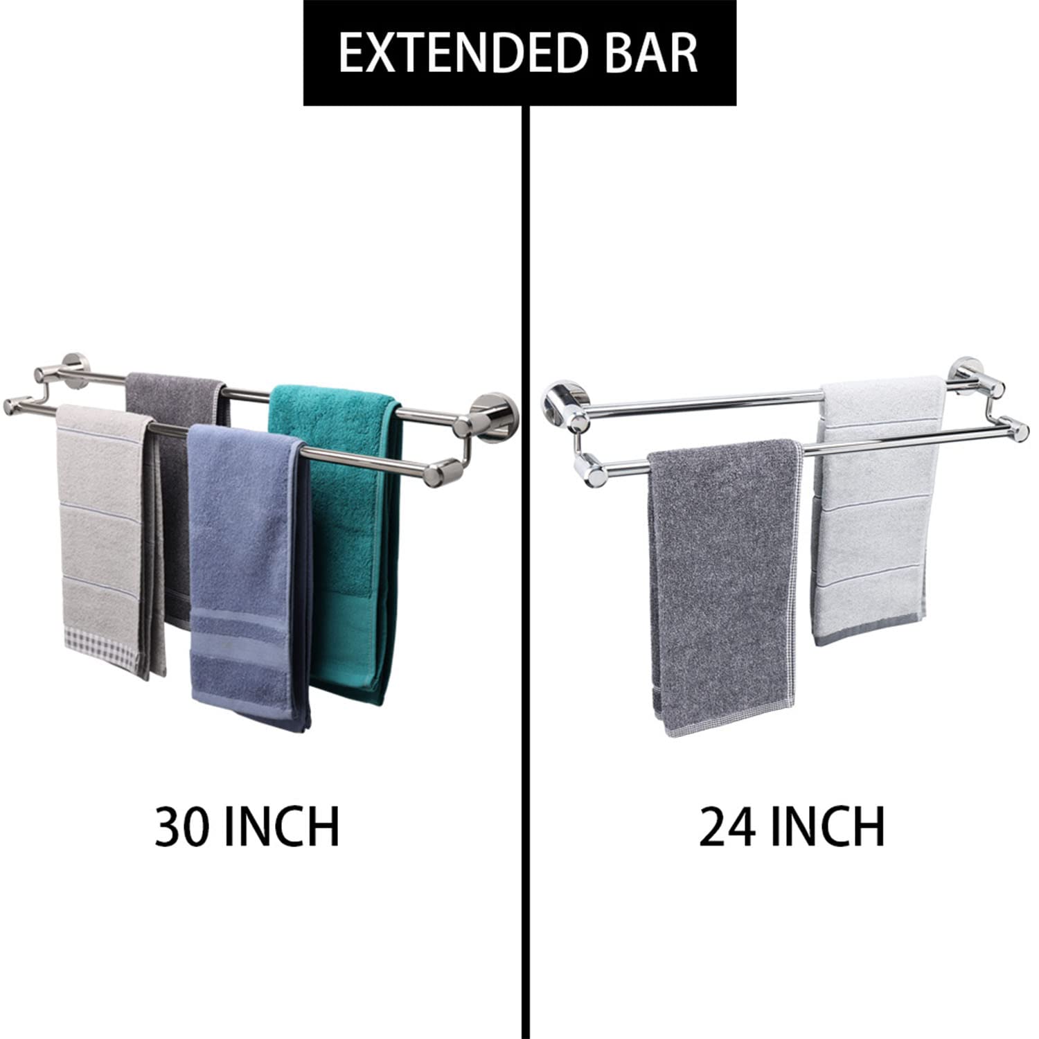 TocTen Double Bath Towel Bar - Thickened SUS304 Stainless Steel Towel Rack for Bathroom, Heavy Duty Wall Mounted Towel Holder (Chrome, 30 Inch) - Perfect for Spa, Hotel, and Home Bathroom Decor