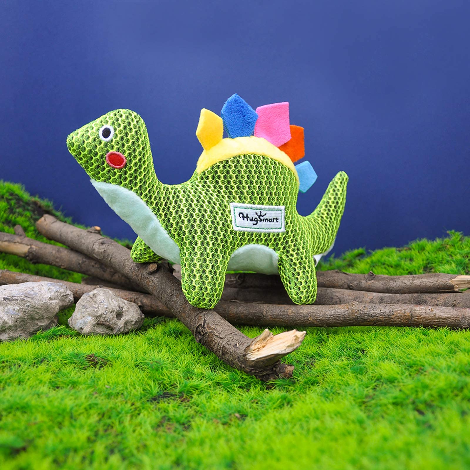 HugSmart Pet Dinosaur Land - Squeaky Plush Dog Toys for Small & Medium Dogs | Textured Sandwich Mesh Teething Chew Toys for Puppies | Perfect for Playtime, Training & Anxiety Relief