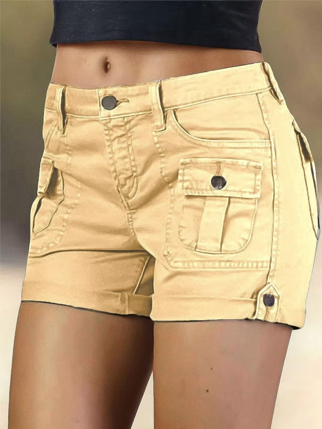 Flamingals Women's Cargo Shorts - Mid Waist Summer Hiking Shorts with Flat Pockets | Trendy Casual & Outdoor Wear for Hiking, Travel, and Everyday Comfort