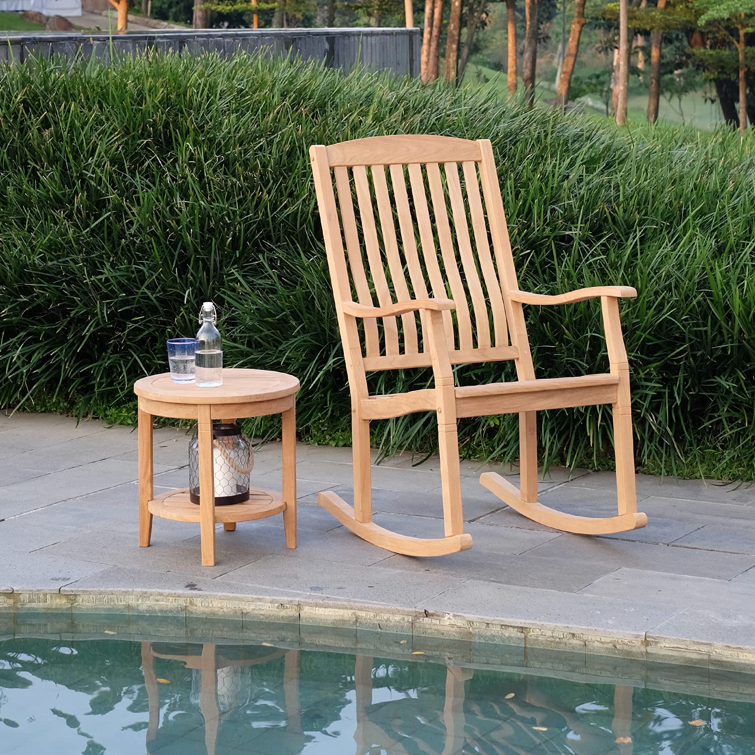 Premium Indonesian Teak Arie Outdoor Round Side Table - Natural Teak Finish - Durable & Weather-Resistant - Perfect for Patio, Garden, Poolside & Deck Decor
