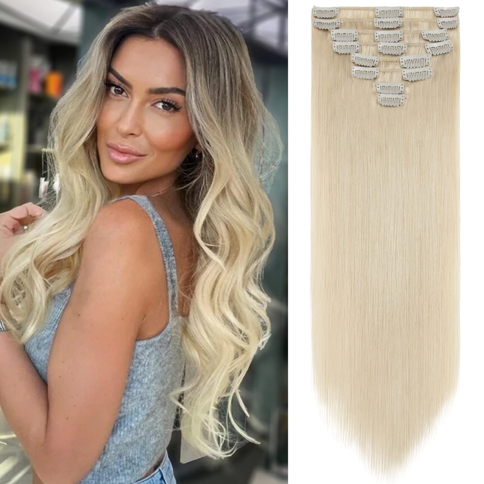 Premium 10-Inch Clip-In Human Hair Extensions - 8-Piece Full Head Set (70g) - #60 Platinum Blonde - Straight & Silky Soft for Natural Volume & Length - Perfect for Parties, Weddings & Daily Styling