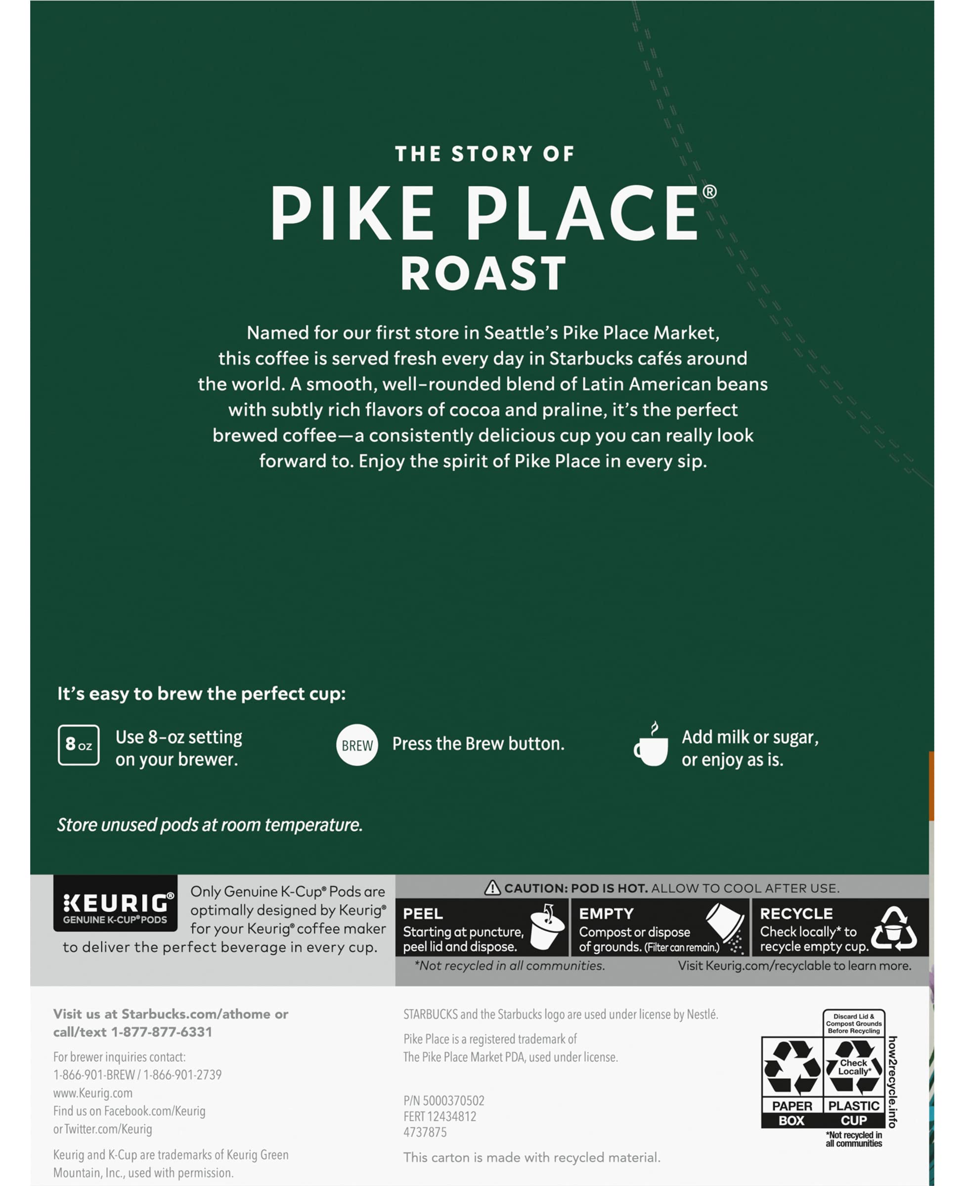 Starbucks Pike Place Roast Coffee K-Cups - Medium Roast Coffee Pods for Keurig Brewers - Perfect for Home, Office & Morning Coffee Routine