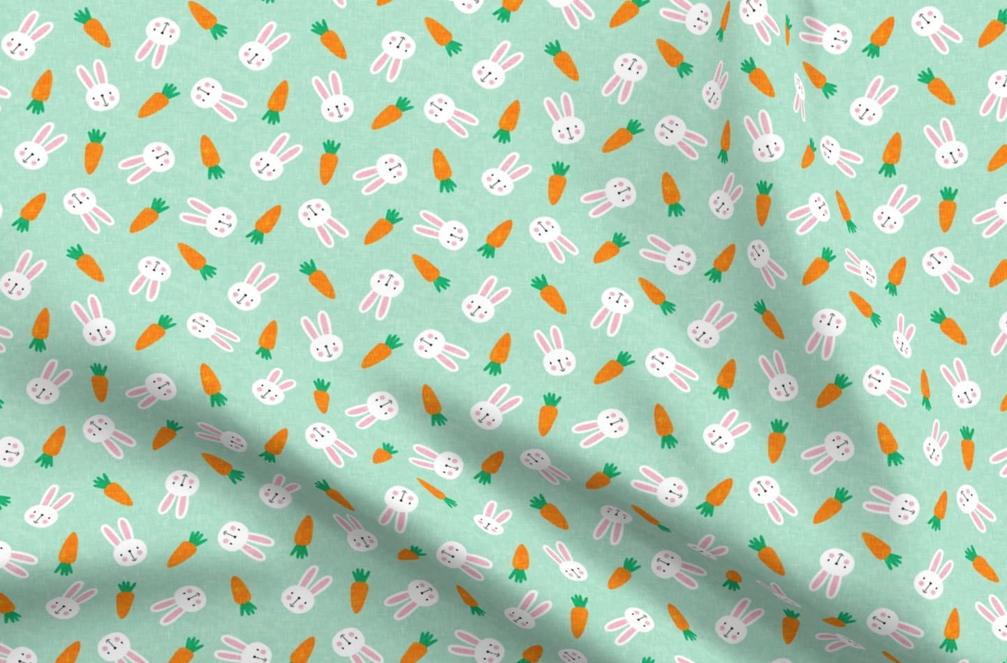 Small Scale Bunnies Mint Easter Spring Rabbit Bunny Carrot Printed Minky Fabric Fat Quarter - Soft Plush Material for Sewing Baby Blankets, Quilt Backing, DIY Crafts & Home Decor Projects