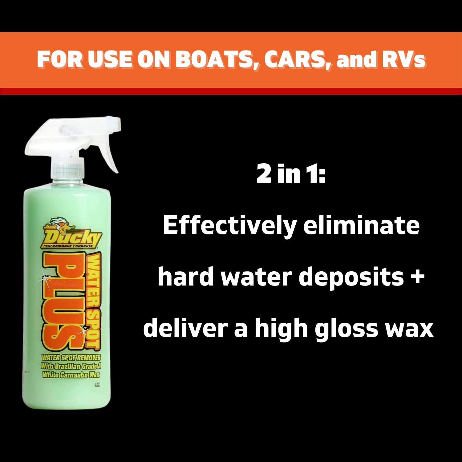 DUCKY PRODUCTS Water Spot Plus Wax Spray - 32 oz Car Wax for Boats, Motorcycles & RVs - Waterless Wash & Wax Solution for Exterior Detailing & Protection - Perfect for Road Trips, Marine Use & Vehicle Maintenance