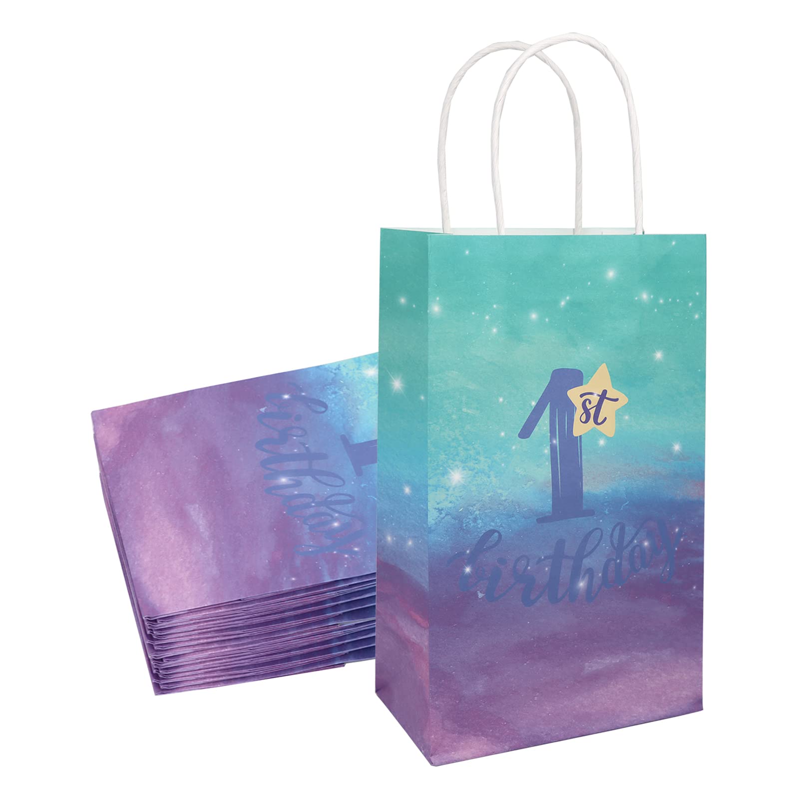 ECOHOLA 1st Birthday Party Gift Bags with Handle - Small Kraft Favor Goodie Bags for Baby's First Birthday Decorations - 9 Inch Tall Kids' Party Supplies - Perfect for Birthday Favors, Baby Showers & Special Celebrations