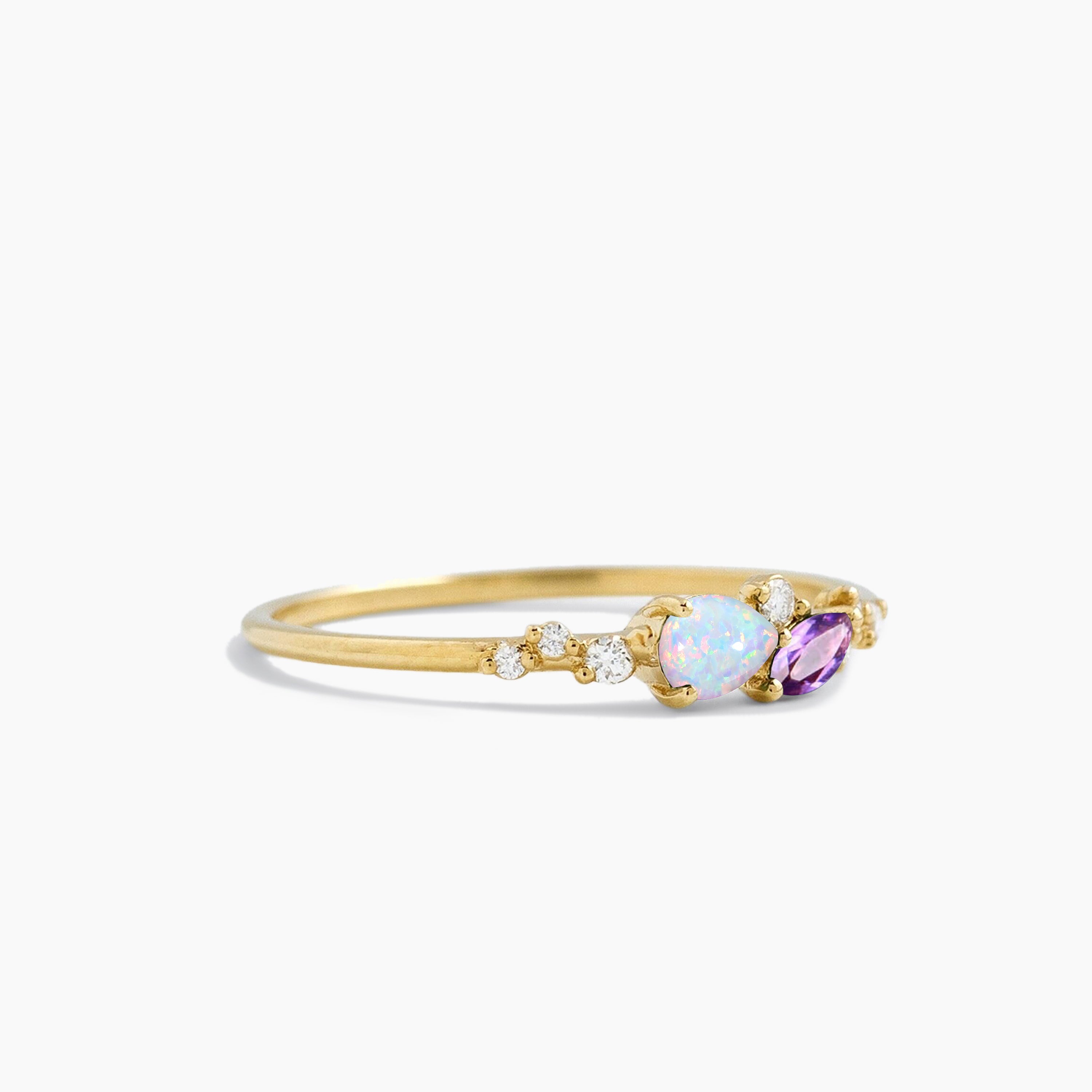 Exquisite Teardrop Cut White Opal Marquise Amethyst Diamond Ring | Elegant Wedding Band, Engagement Ring & Anniversary Jewelry Gift for Women