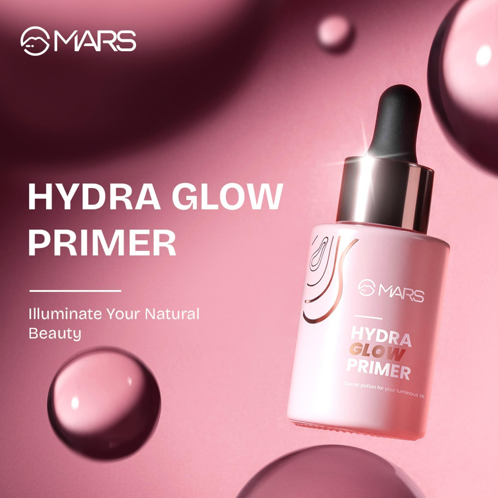 MARS Hydra Glow Face Primer with Hyaluronic Acid & Argan Oil - 30ml Makeup Base for Dewy Skin, Moisturizing & Radiance - Infused with Aloe Vera & Chamomile Water - Perfect for Daily Makeup, Bridal Looks & Photo Shoots