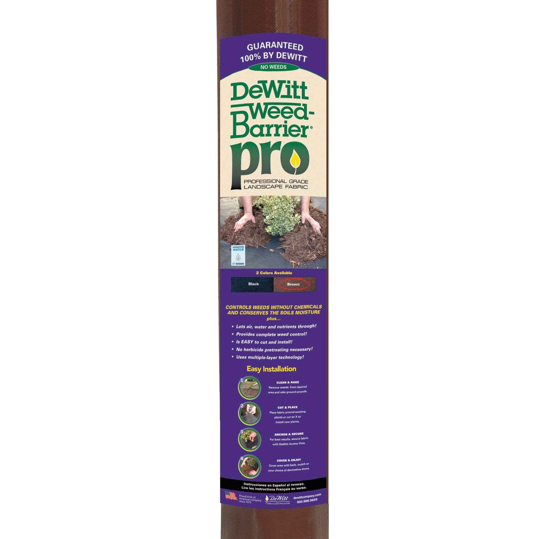 Dewitt Weed Barrier Pro Landscape Fabric - 3ft x 100ft Brown Heavy Duty Weed Control Fabric (2 Pack) | Premium Garden Ground Cover for Flower Beds, Vegetable Gardens & Landscaping Projects
