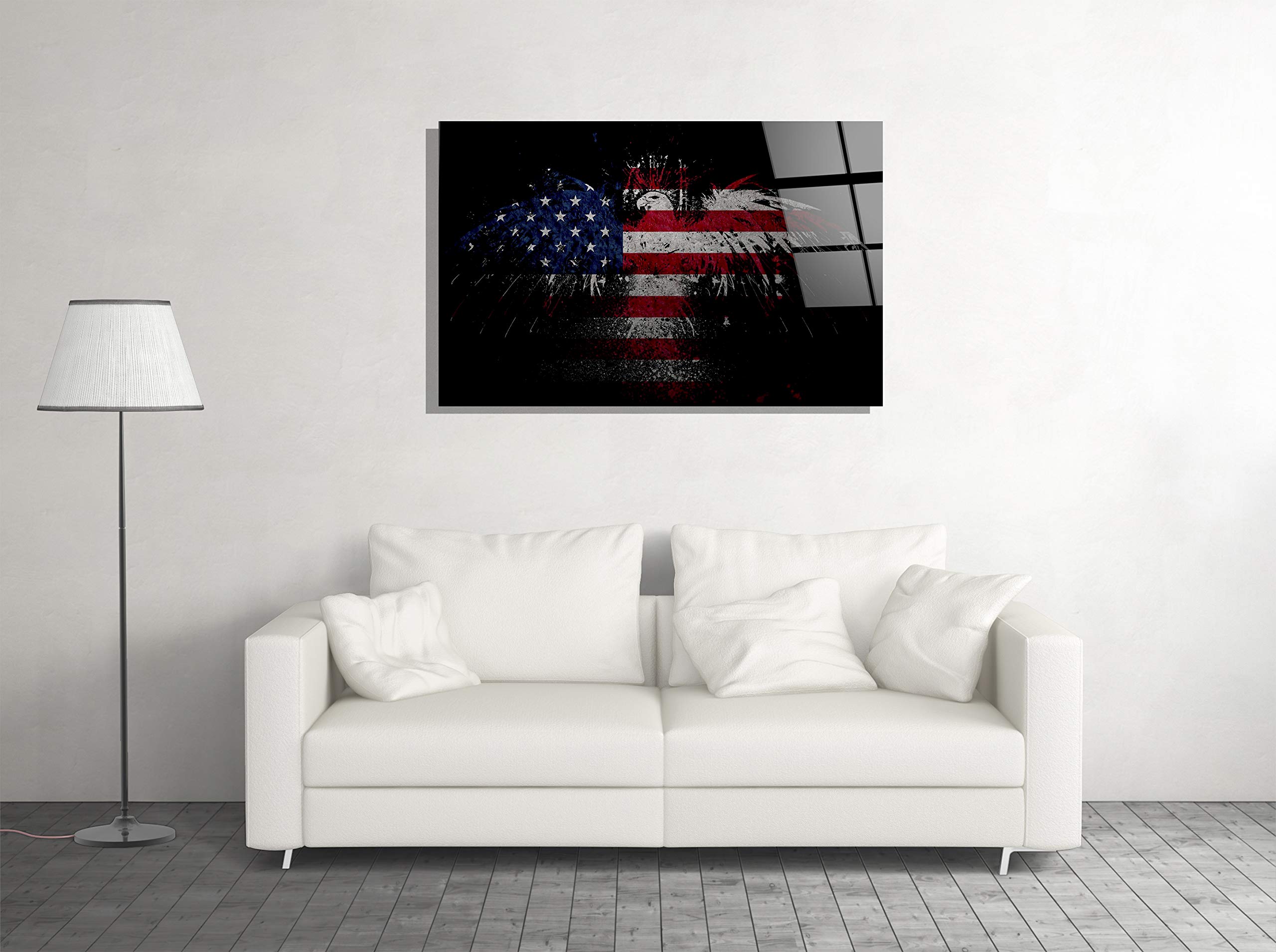 American Flag Eagle Print Tempered Glass Wall Art - Premium Luxury Home Decor Gift for Patriotic Americans | Perfect for Living Room, Office & Gifts