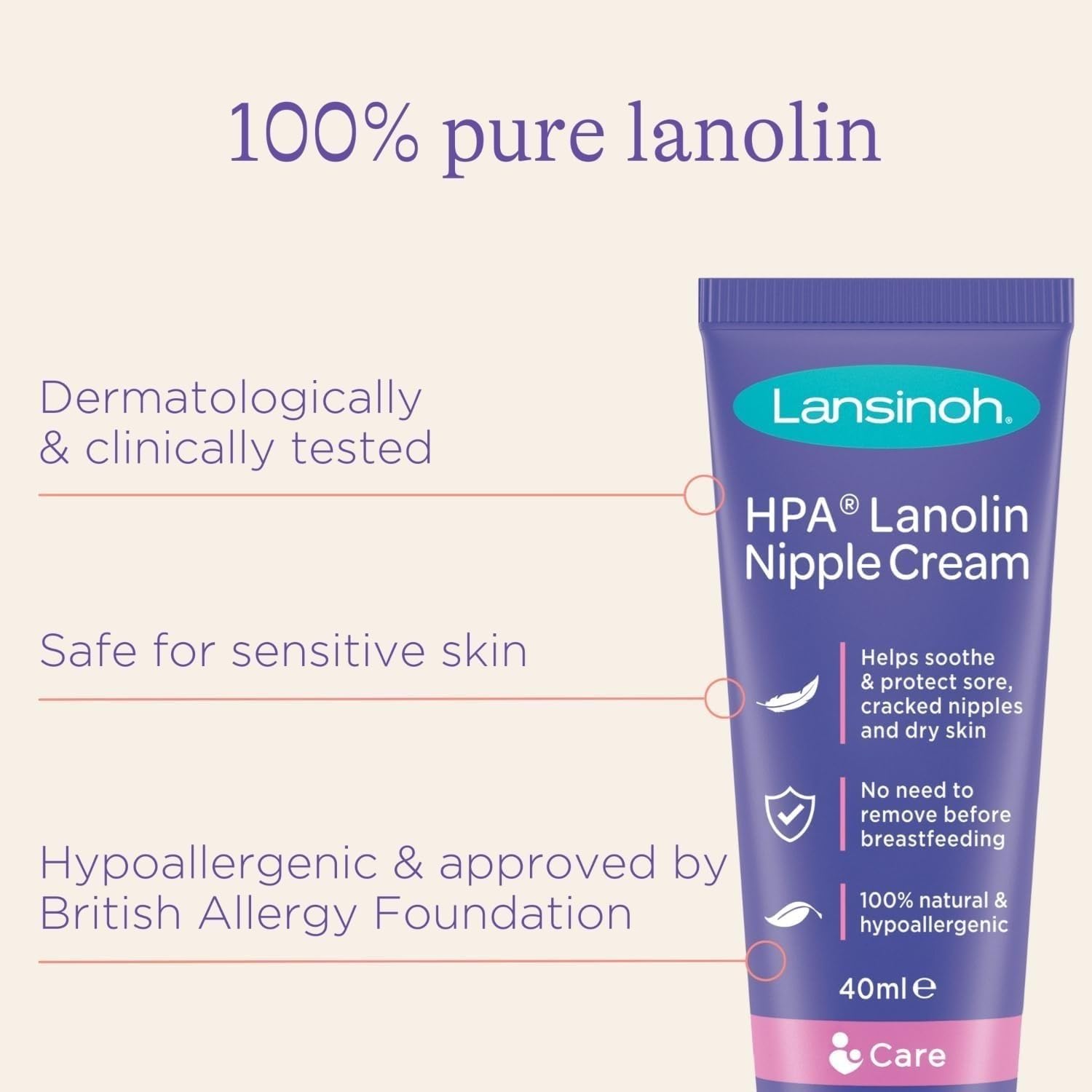 Lansinoh HPA Lanolin Nipple Cream for Breastfeeding - 100% Natural, Tasteless & Odorless - Soothes Sore, Cracked Nipples - BPA/BPS-Free, Safe for Mom & Baby - Perfect for Hospital Bag & Nursing Essentials (80ml) | Ideal for Postpartum Care & Comfortable Breastfeeding
