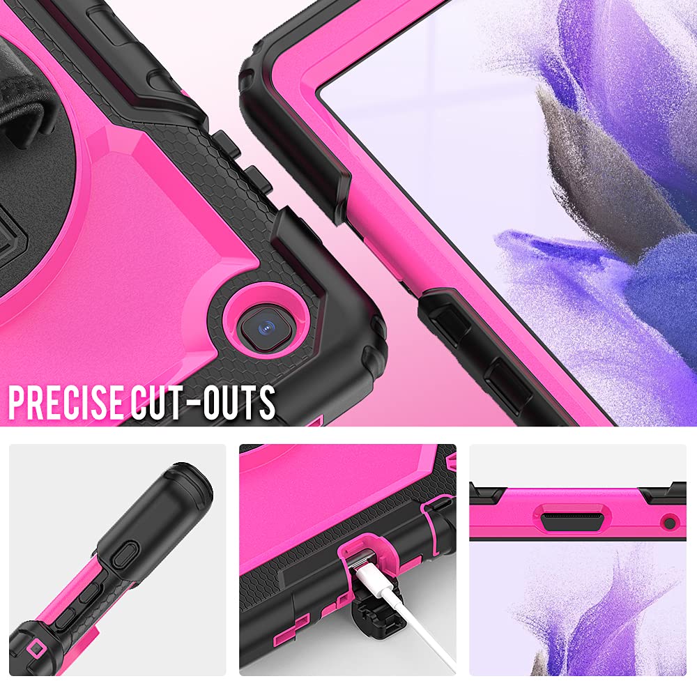 Shockproof Silicone Case for Samsung Galaxy Tab A7 Lite 8.7 Inch 2021 (SM-T220/T225/T227) with Screen Protector, Pencil Holder & 360 Stand - Perfect for Kids, Travel & Home Use - Black + Rosy