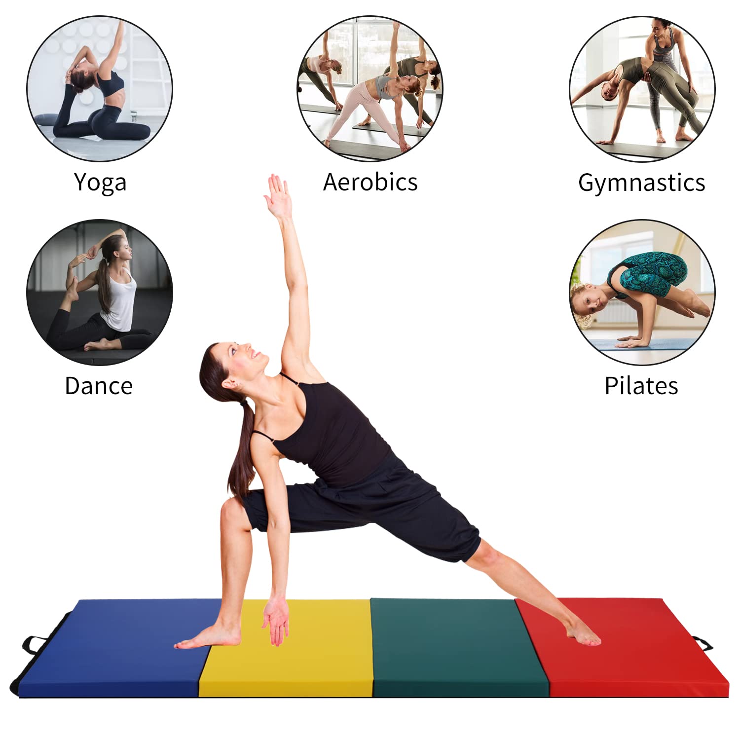 BLKMTY 4-Fold Gymnastics Mat - Thick Tumbling Exercise Mat for Indoor/Outdoor Yoga, Aerobics, Home Workout - Non-Slip Gym Floor Mat with Carry Handle - Perfect for Gymnastics Training, Fitness Routines & Kids Play Area