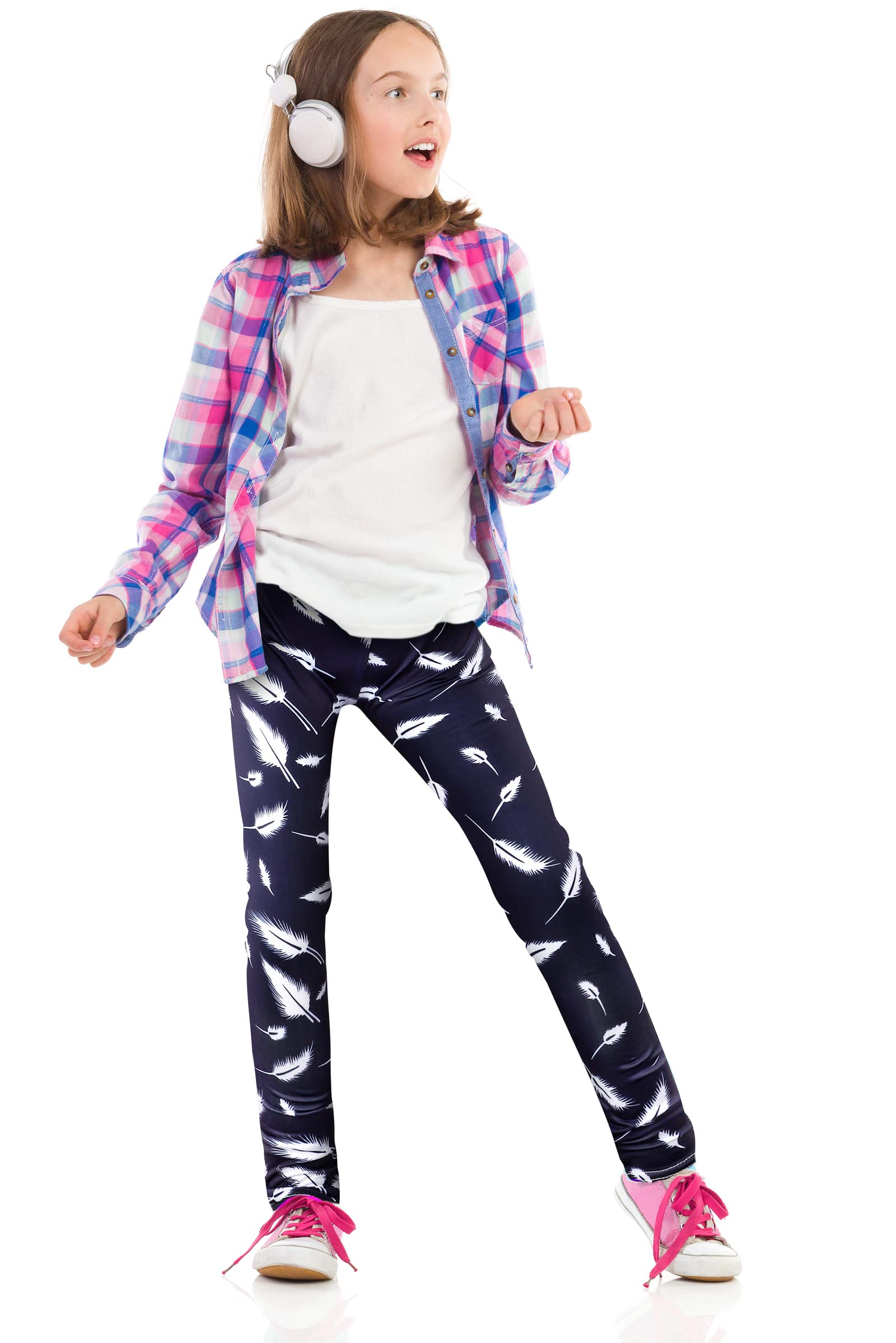 TODDOR 4 Pack Girls Printed Leggings - Stretchy Athletic Pants for Kids Ages 6-12 - Soft & Comfortable Yoga, Playtime & Everyday Wear