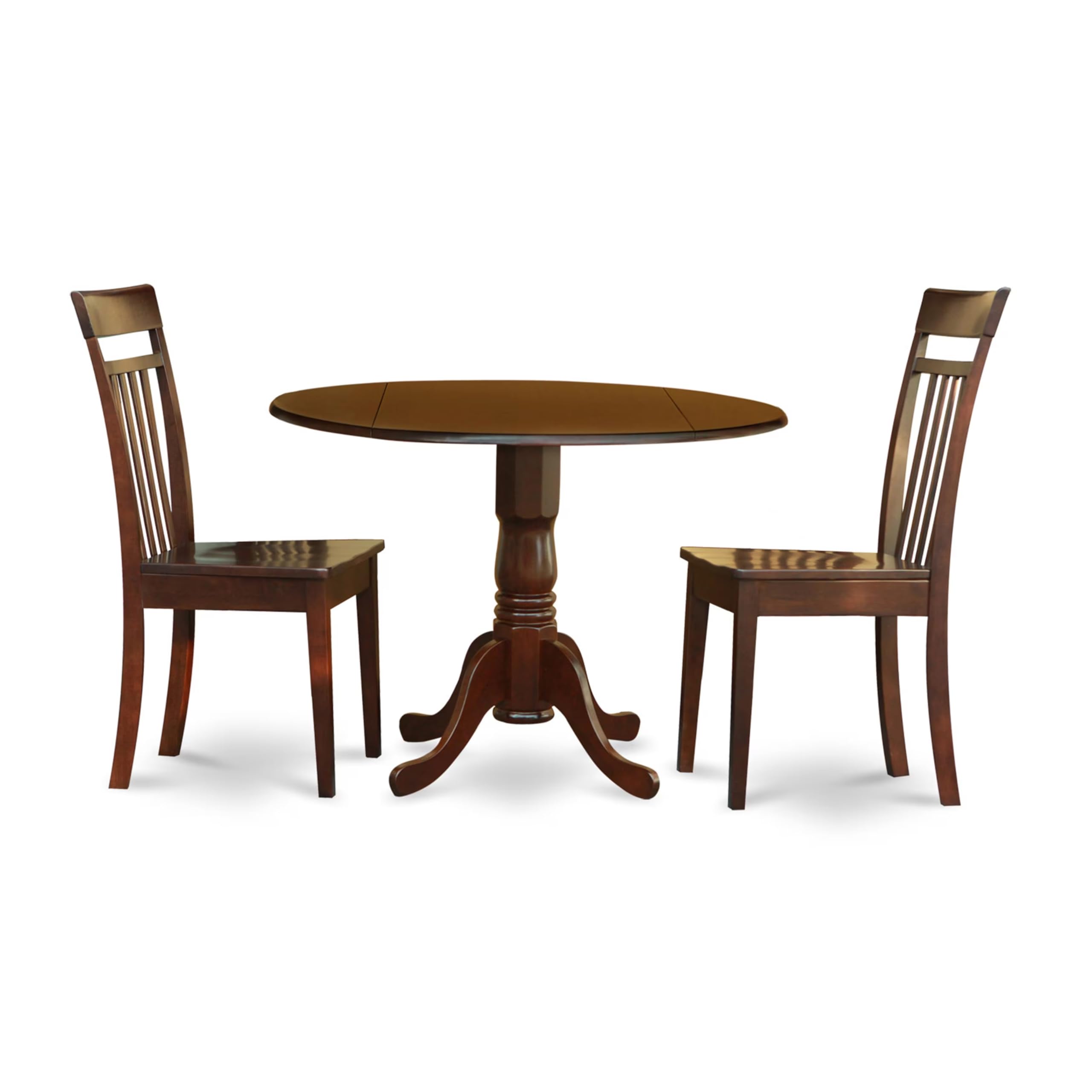 East West Furniture DLCA3-MAH-W 3-Piece Round Drop Leaf Kitchen Table Set with 2 Chairs for Small Spaces, 42x42 Inch, Mahogany - Perfect for Apartments, Breakfast Nooks & Cozy Dining Areas