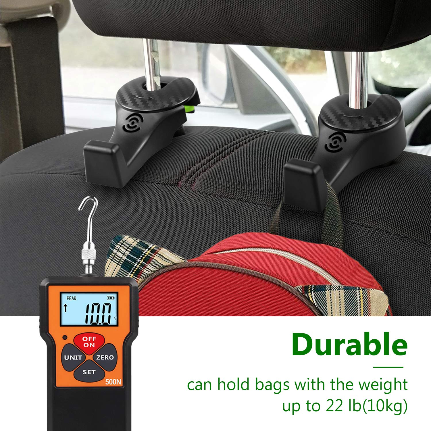 4 Pack Car Headrest Hooks with Locking Design - Heavy Duty Universal Vehicle Organizer for Back Seat, Perfect for Hanging Bags, Purses, Clothes & Groceries - Black - Ideal for Road Trips, Shopping & Daily Commute
