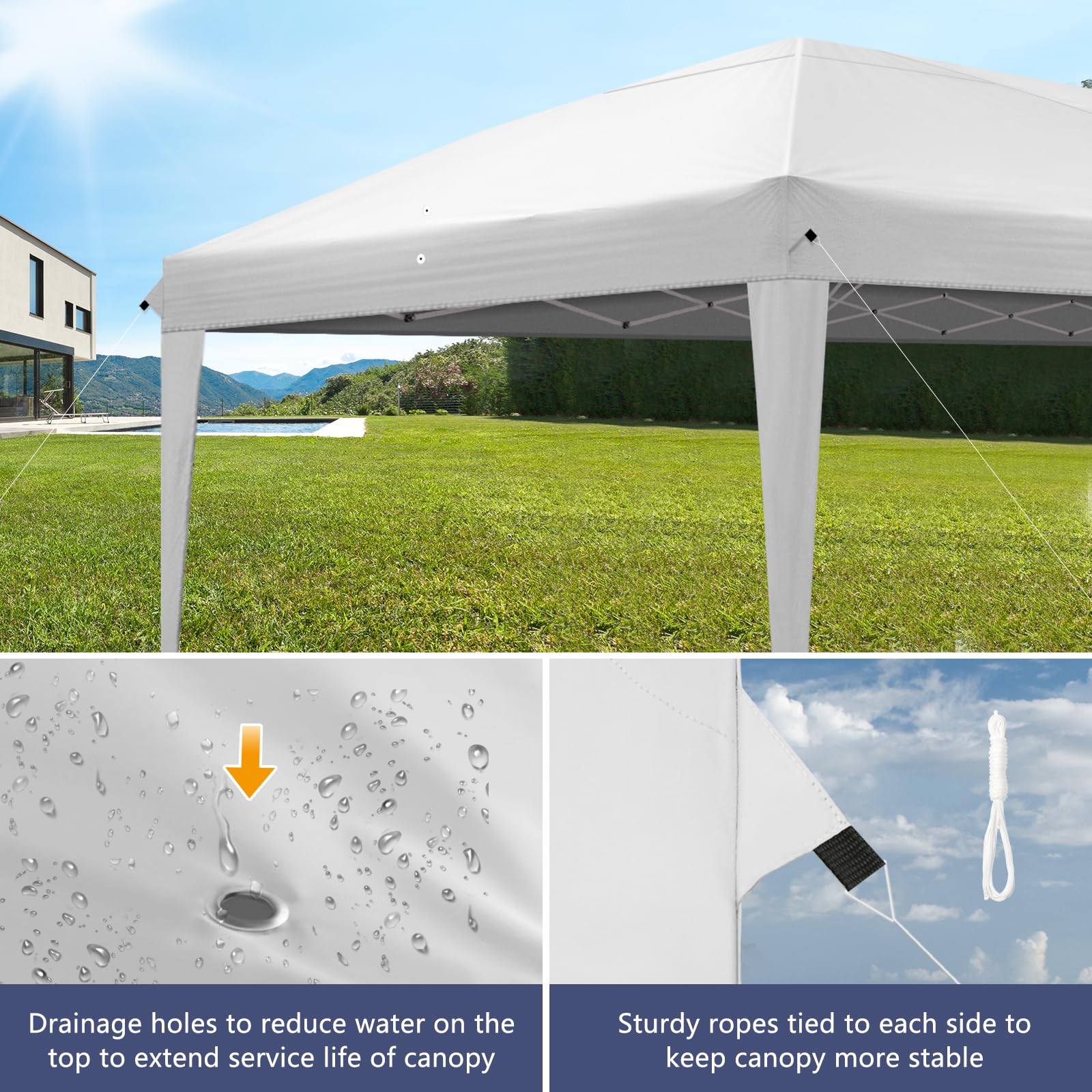 10' x 20' Pop Up Canopy Tent with Removable Sidewalls & Carry Bag - Waterproof Instant Shelter with Transparent Windows - Portable Easy Setup Canopy for Commercial Use, Backyard Parties, Outdoor Events & Patio Gatherings - Perfect for Weddings, Farmers Markets & Beach Picnics (White)