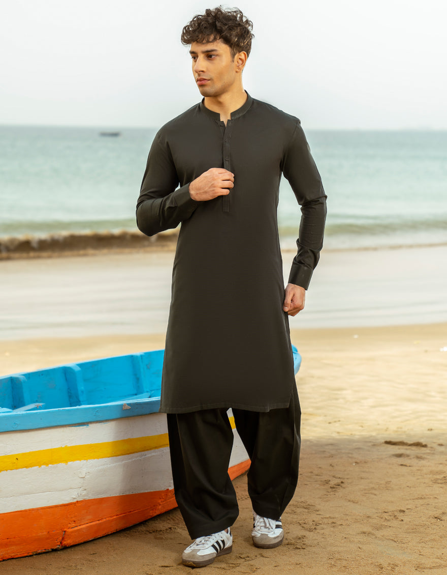 J. Junaid Jamshed Cotton Forest Green Kurta Trouser Set - Traditional Pakistani Outfit for Men - Perfect for Eid, Weddings & Special Occasions