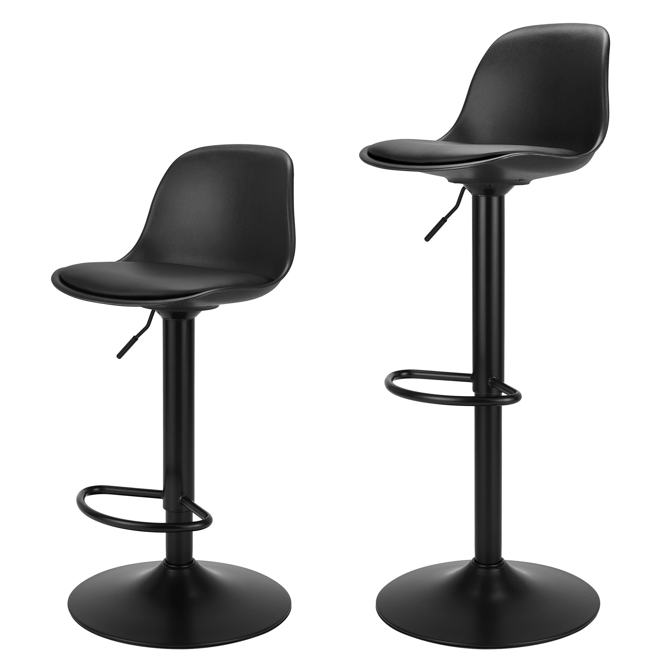 Finnhomy 2-Pack Swivel Bar Stools with Footrest - Adjustable Height Modern Kitchen Counter Stools with Ergonomic PP Back - Perfect for Breakfast Bars, Kitchen Islands & Home Bars (Black)