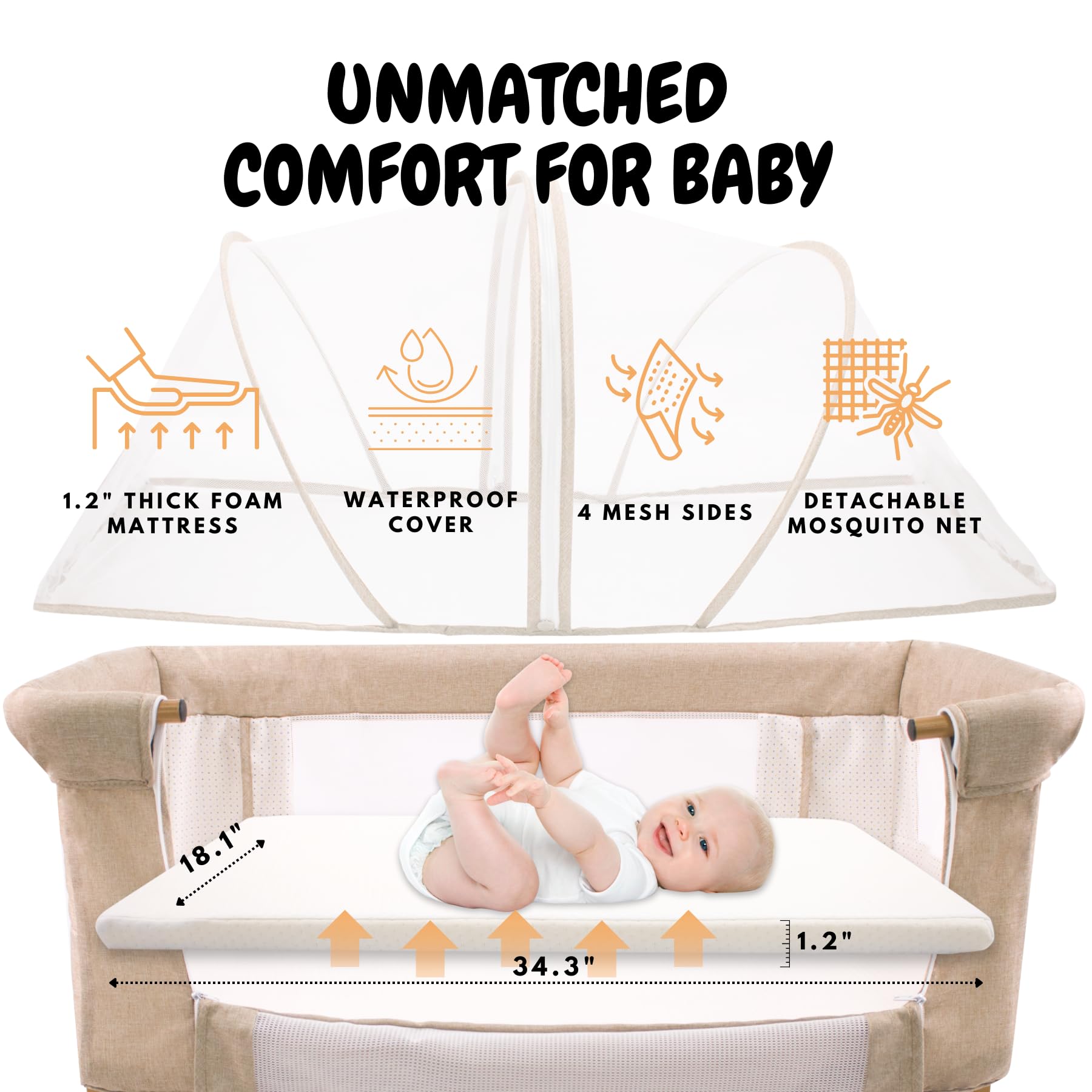 Portable Convertible Bassinet Bedside Sleeper for Babies 0-6 Months - Adjustable Height Co-Sleeping Crib with Breathable Mesh Sides, Wheels & Storage Diaper Caddy - Perfect for Nursery, Bedroom & Travel