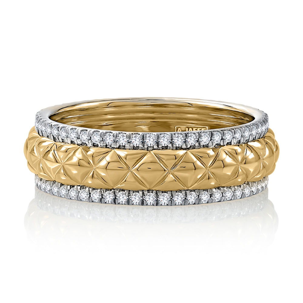 14K Gold Diamond Accent Quilted Ring for Women - Elegant Wedding, Engagement & Anniversary Jewelry Gift