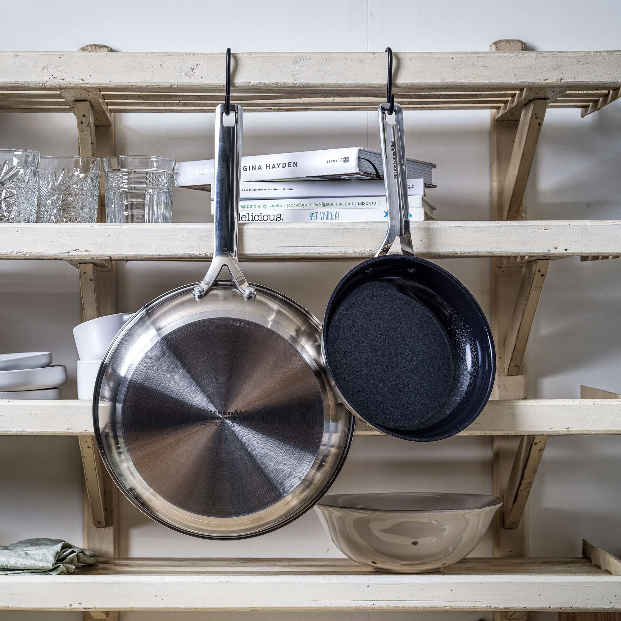 **KitchenAid Stainless Steel PFAS-Free Healthy Ceramic Non-Stick 28 cm Frying Pan - Induction & Oven Safe, Dishwasher Safe, Silver - Perfect for Sautéing, Frying & Baking**