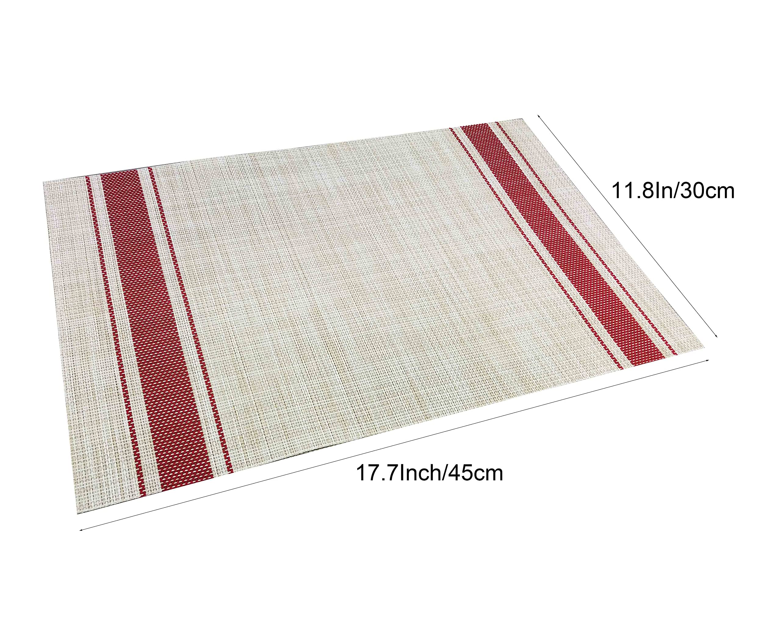 8-Piece Washable PVC Vinyl Placemats Set - Non-Slip Heat Resistant Table Mats for Kitchen & Dining Room - Perfect for Everyday Meals, Dinner Parties & Holiday Gatherings (Red, Vertical Design)